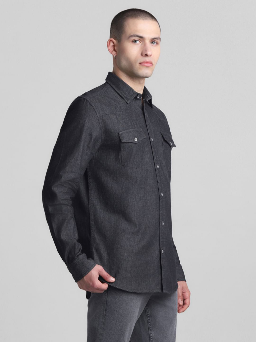 Grey Full Sleeves Denim Shirt