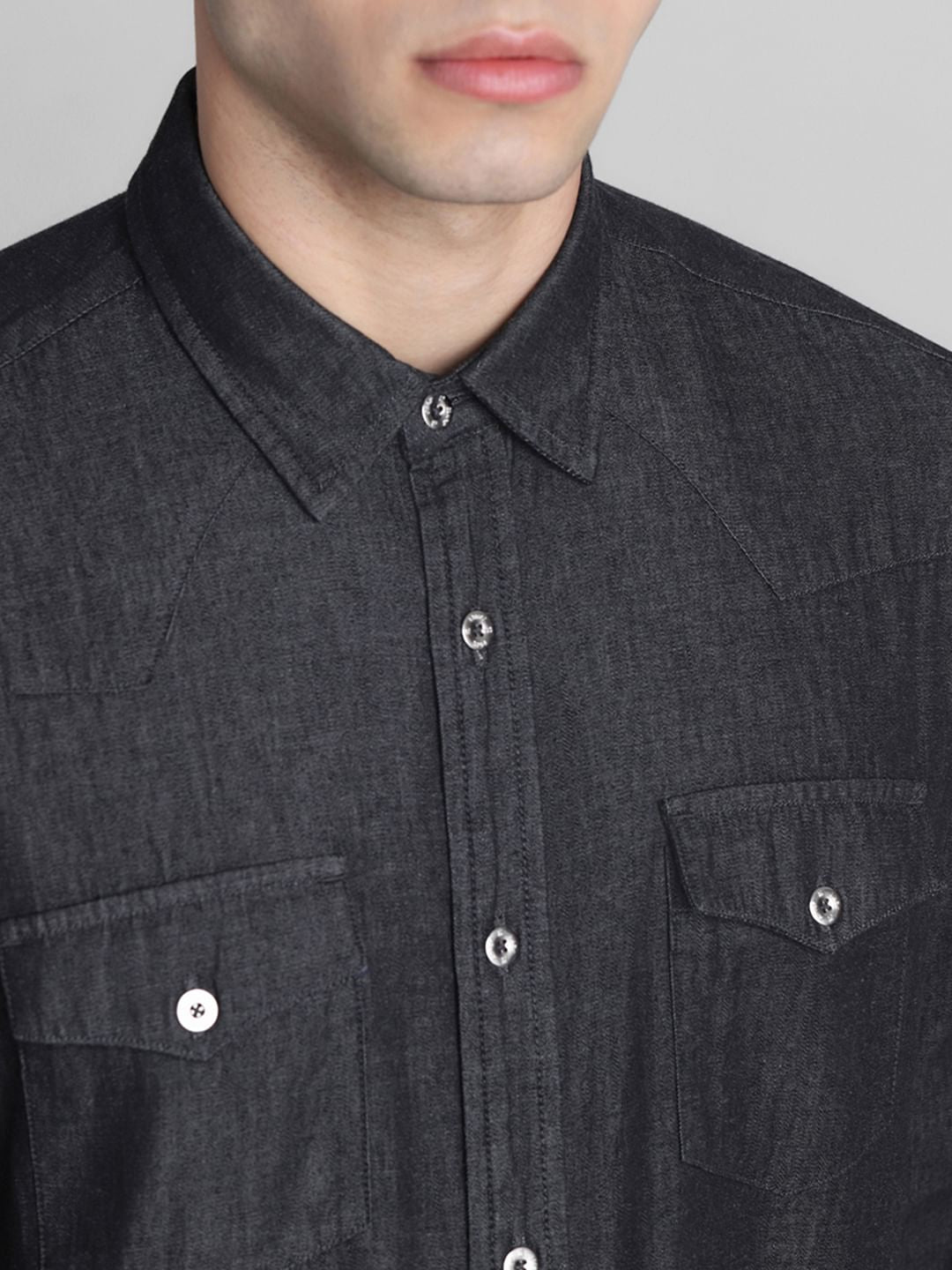 Grey Full Sleeves Denim Shirt