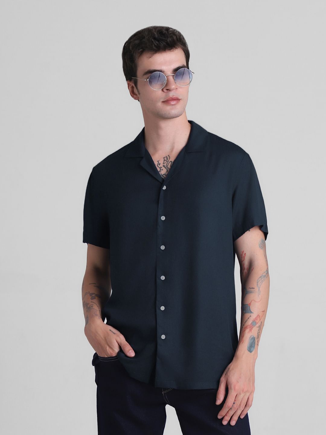 Dark Blue Short Sleeves Shirt - S