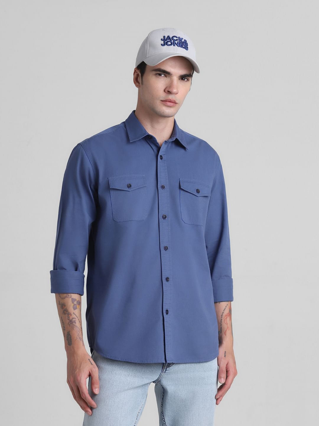 Blue Cotton Full Sleeves Shirt