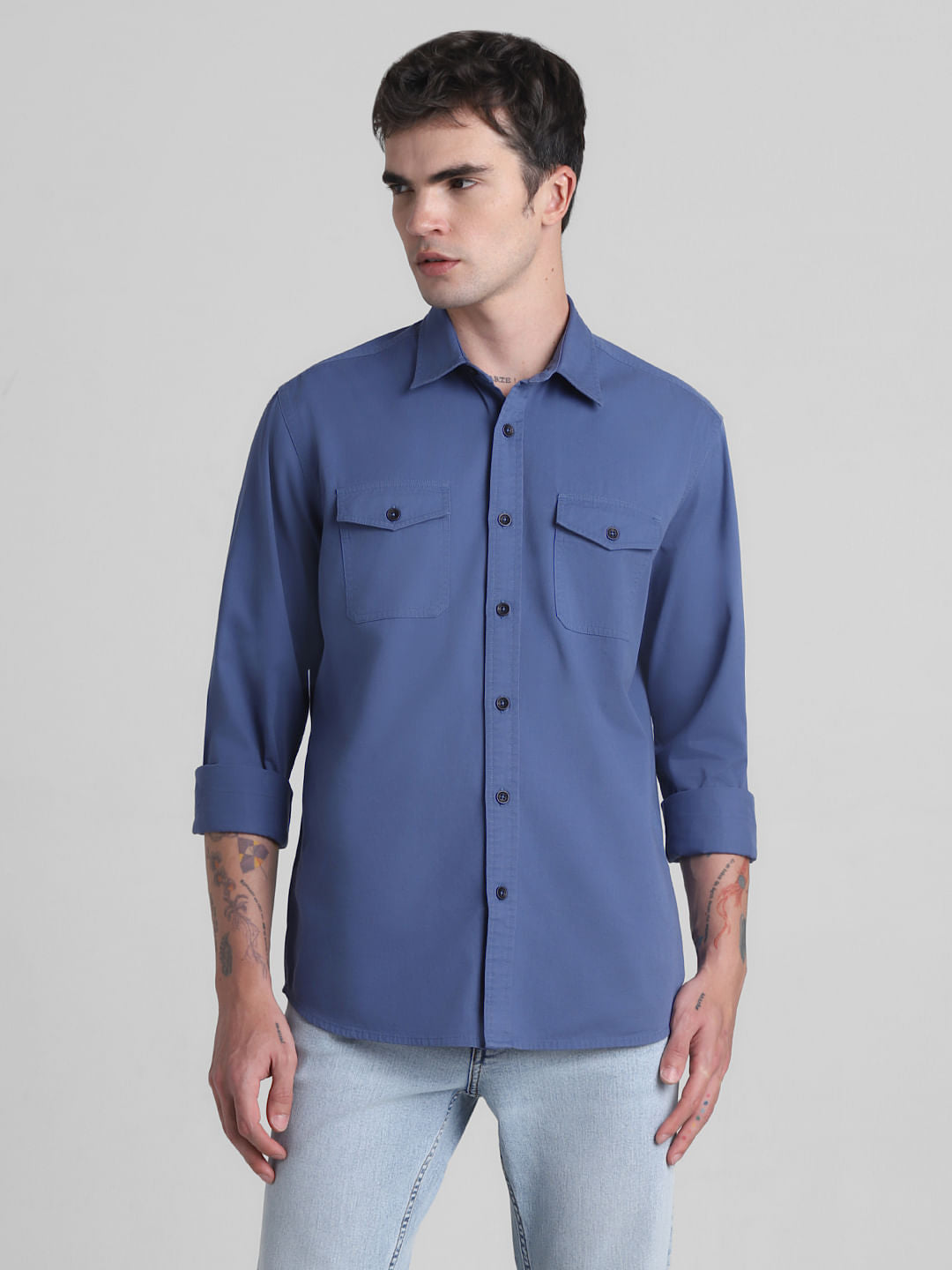 Blue Cotton Full Sleeves Shirt