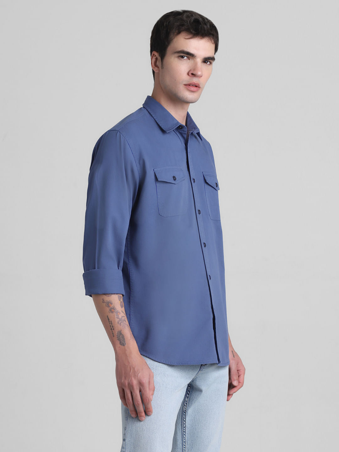 Blue Cotton Full Sleeves Shirt