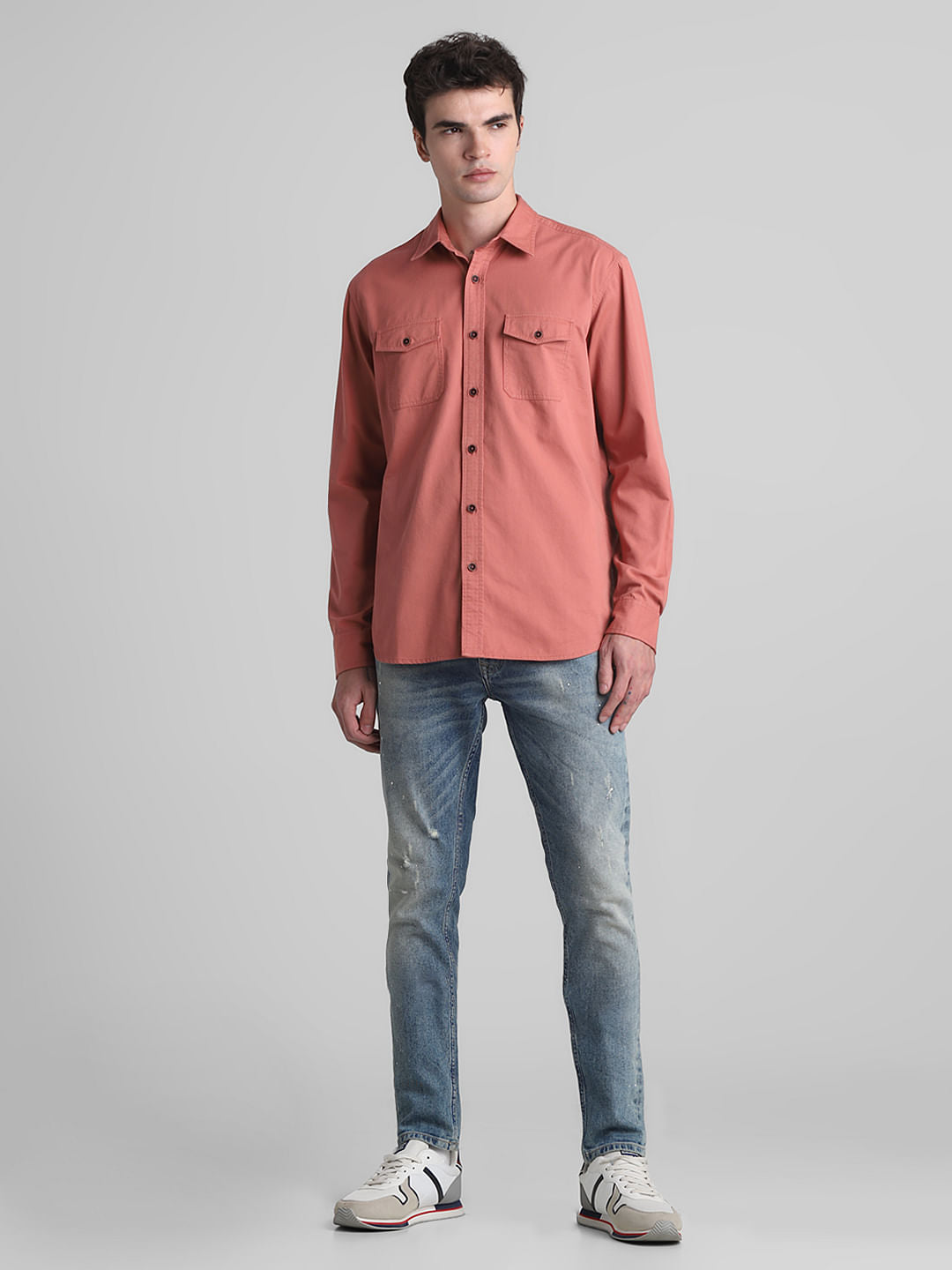 Red Cotton Full Sleeves Shirt