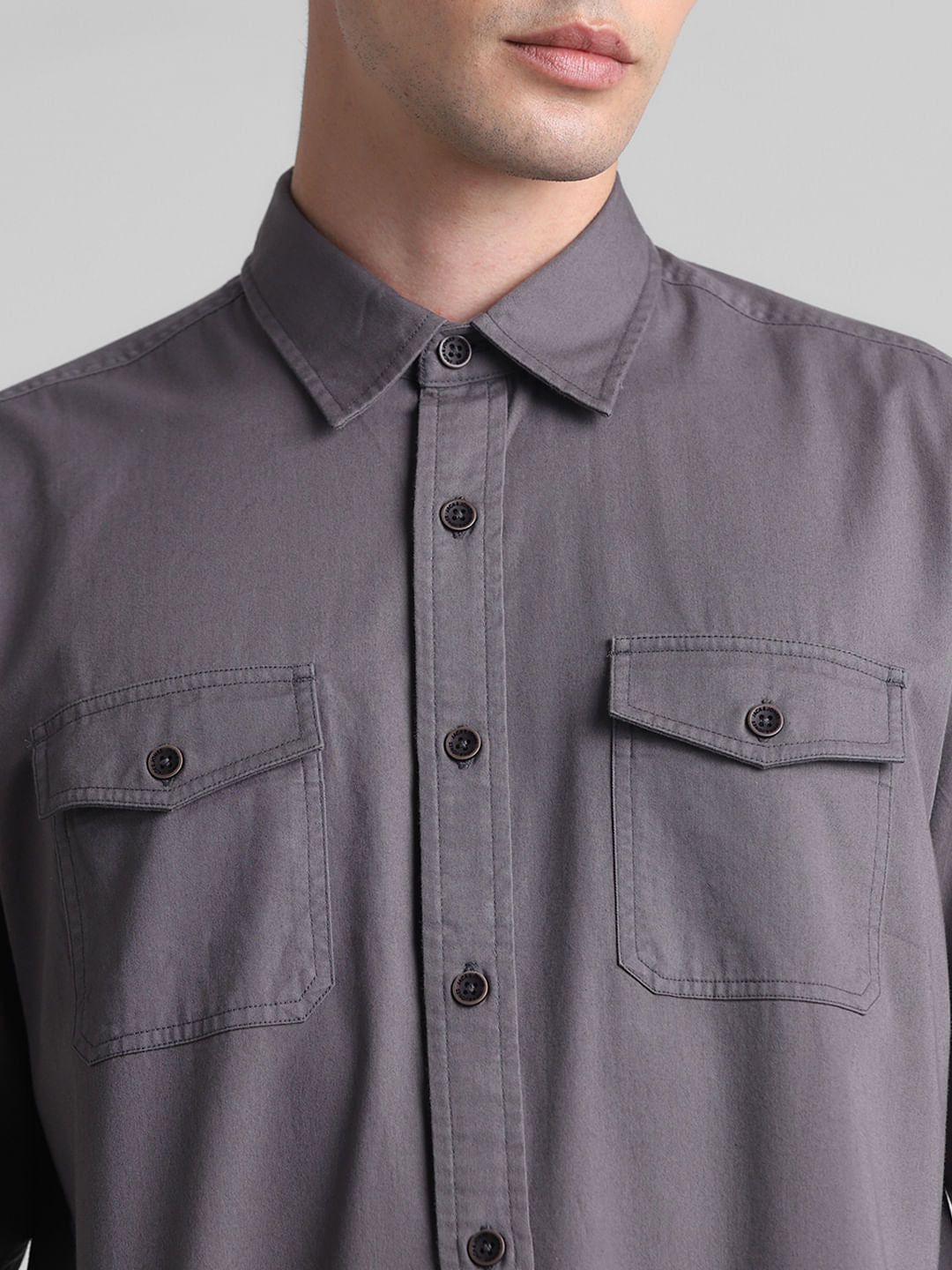 Grey Cotton Full Sleeves Shirt