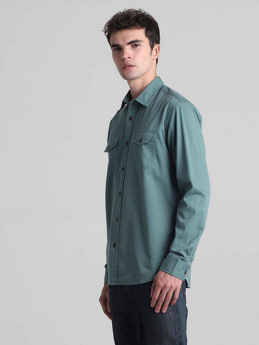 Green Cotton Full Sleeves Shirt