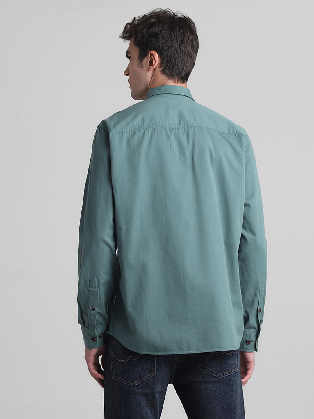 Green Cotton Full Sleeves Shirt