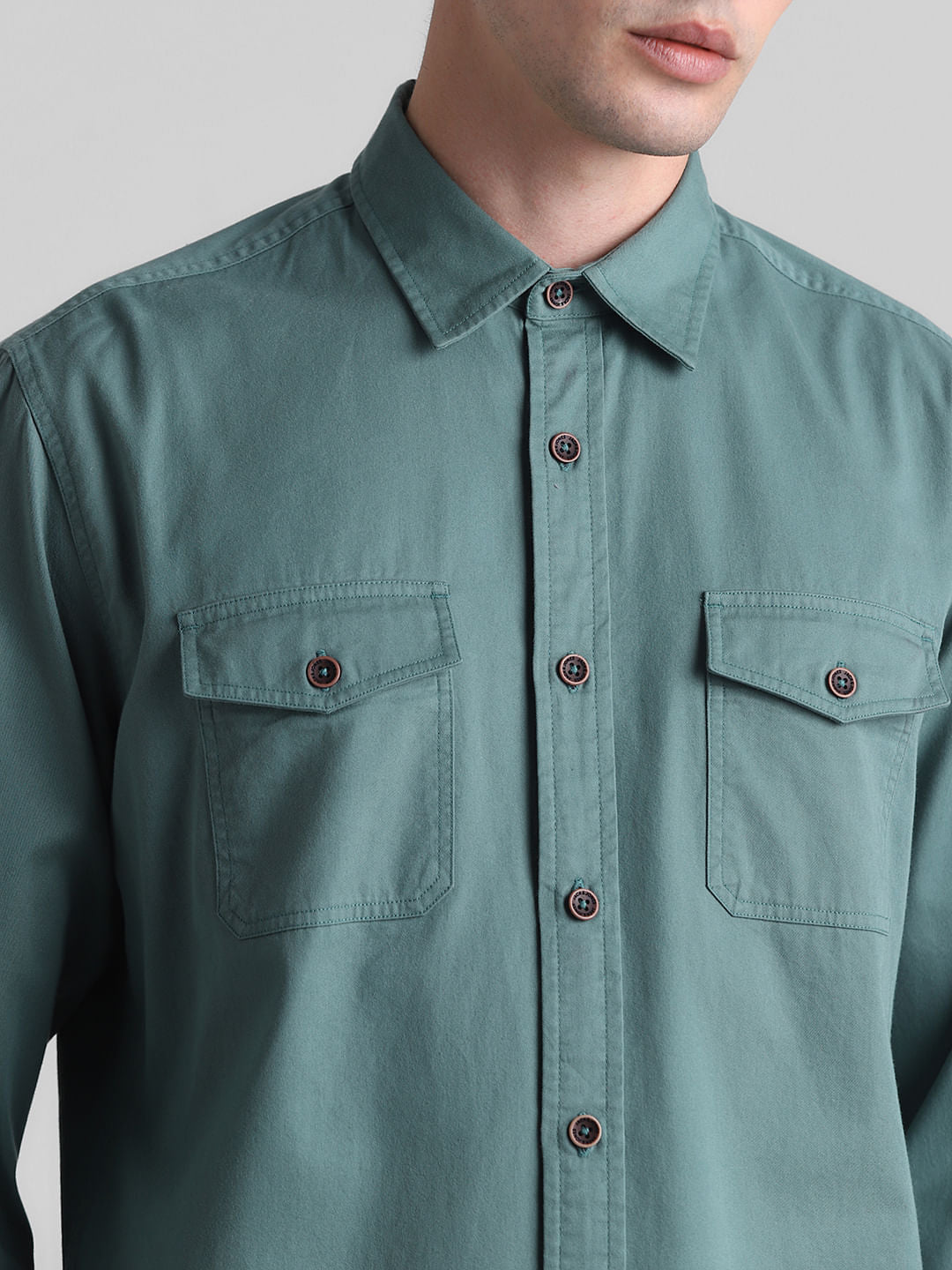 Green Cotton Full Sleeves Shirt