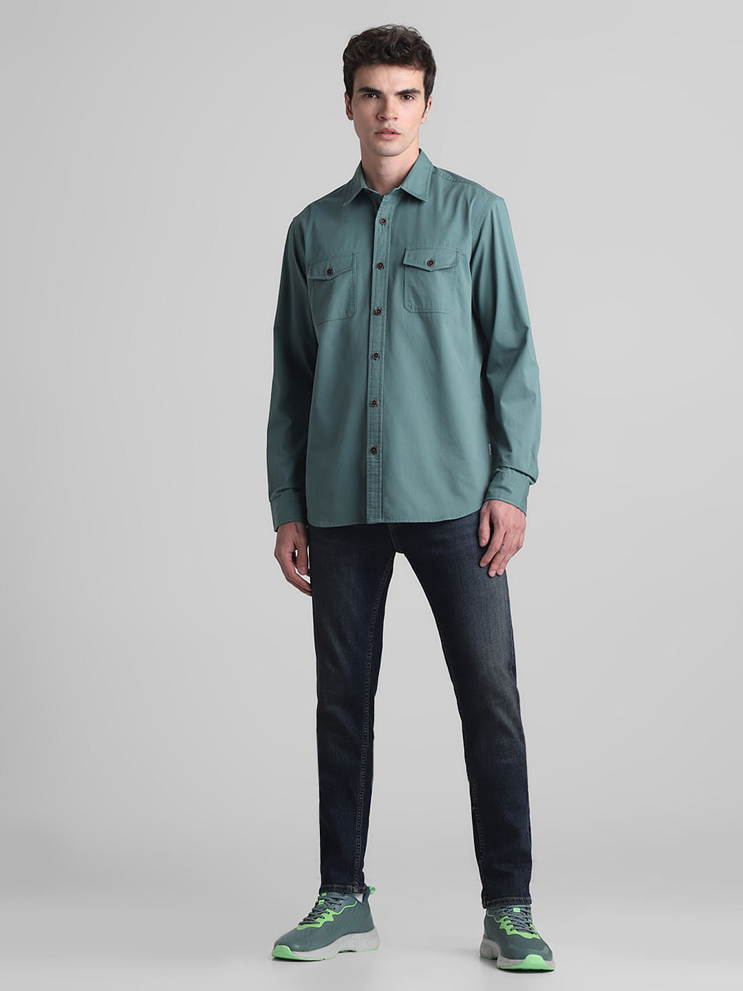 Green Cotton Full Sleeves Shirt