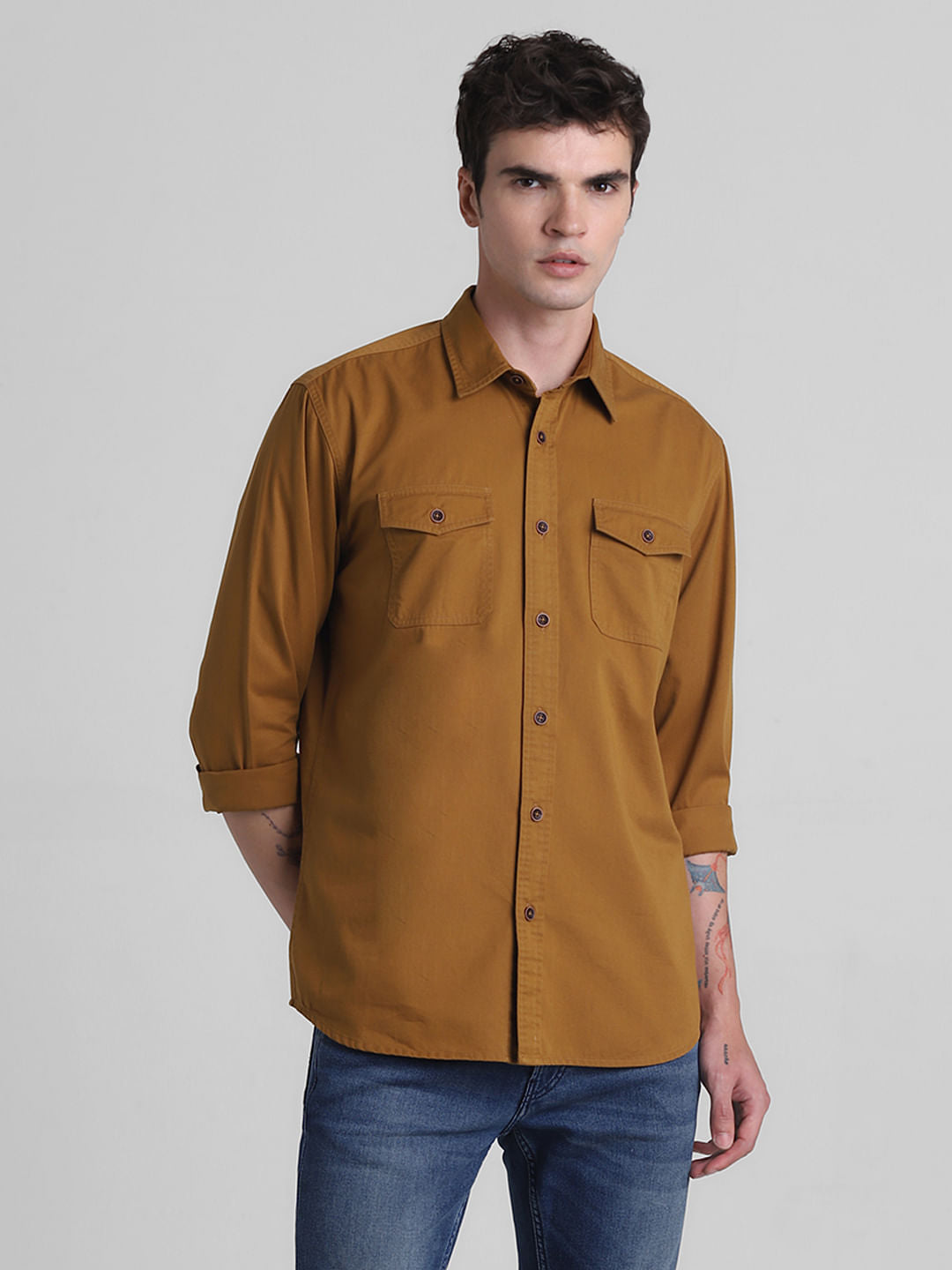 Brown Cotton Full Sleeves Shirt