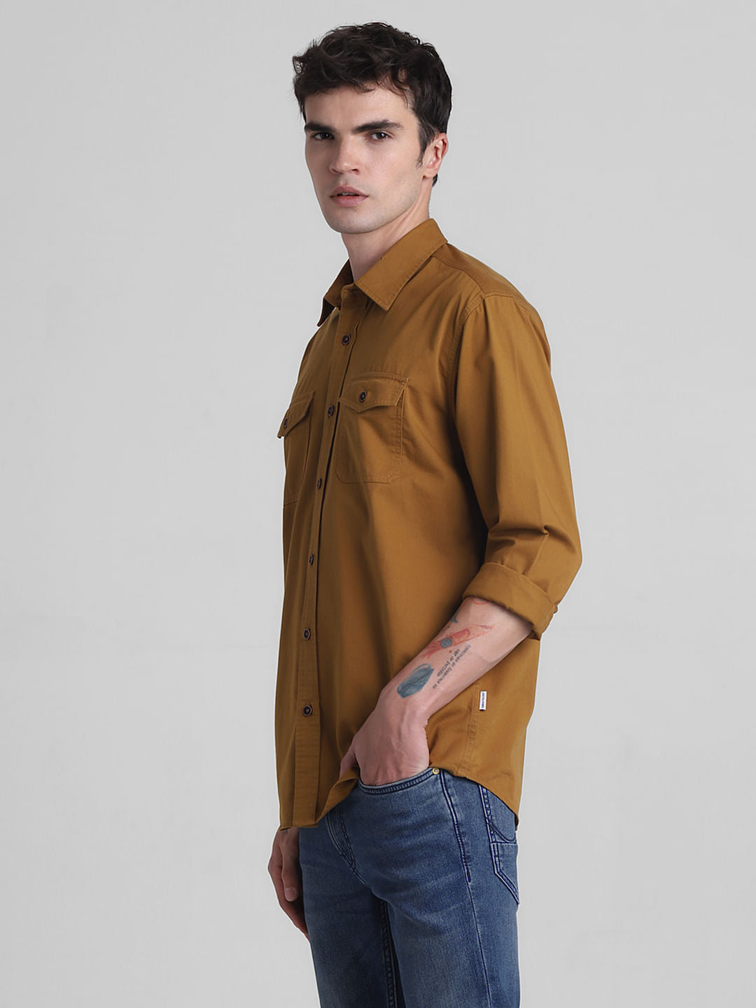 Brown Cotton Full Sleeves Shirt