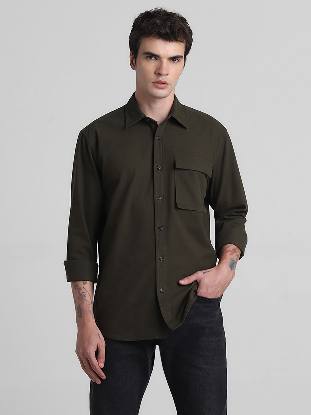 Green Cotton Full Sleeves Shirt