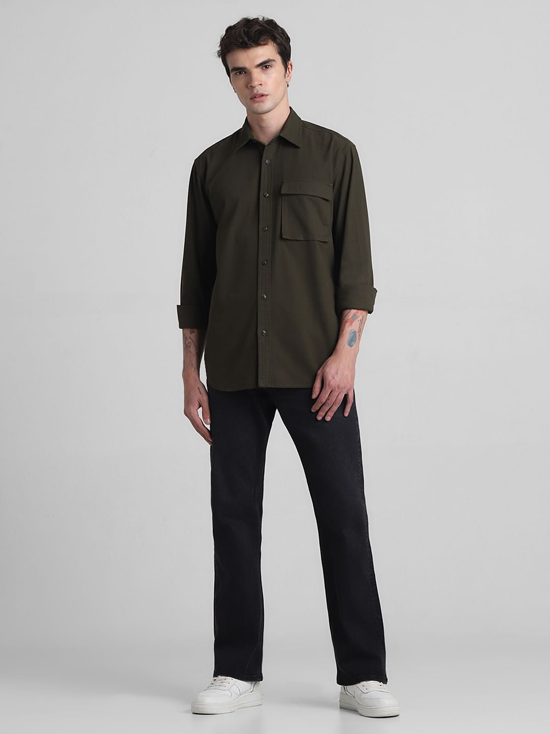 Green Cotton Full Sleeves Shirt
