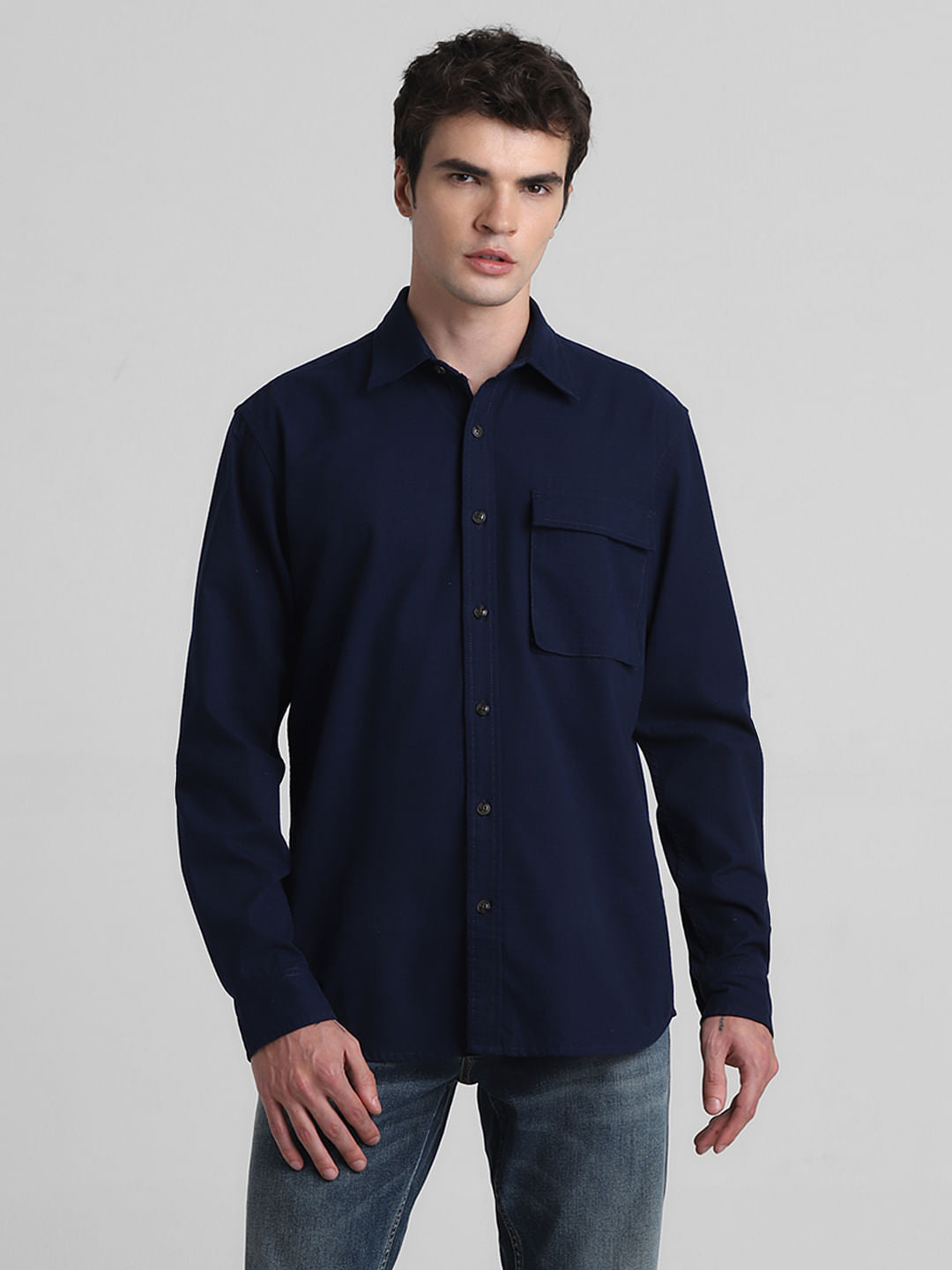 Dark Blue Cotton Full Sleeves Shirt