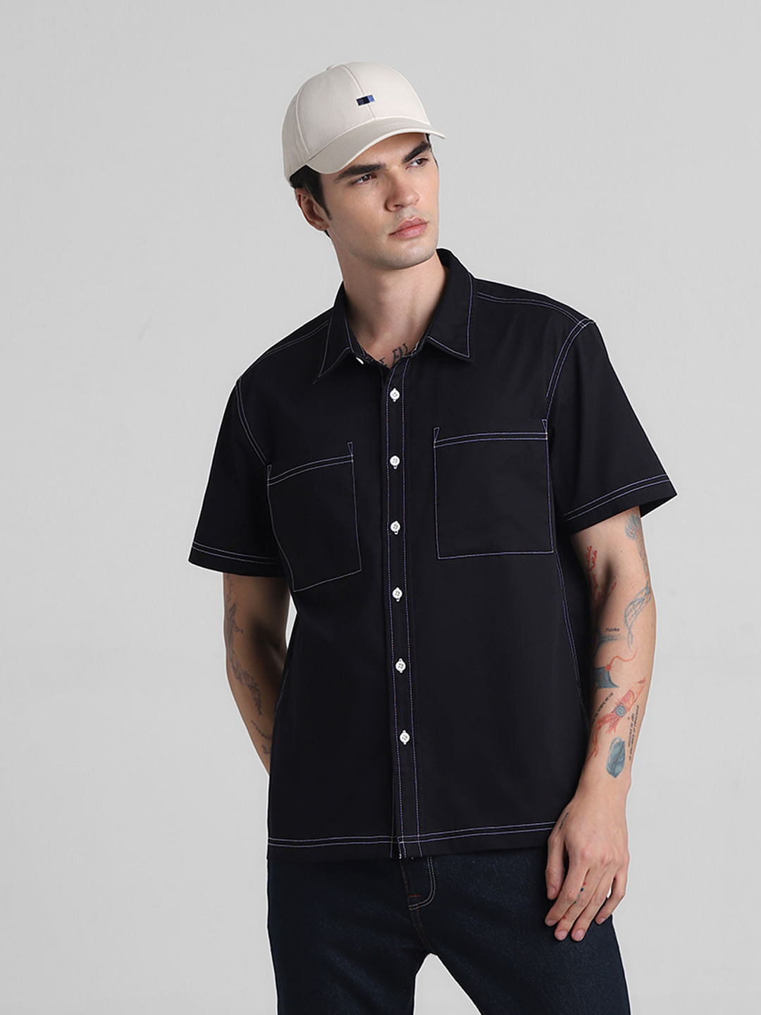 Black Oversized Short Sleeves Shirt - S
