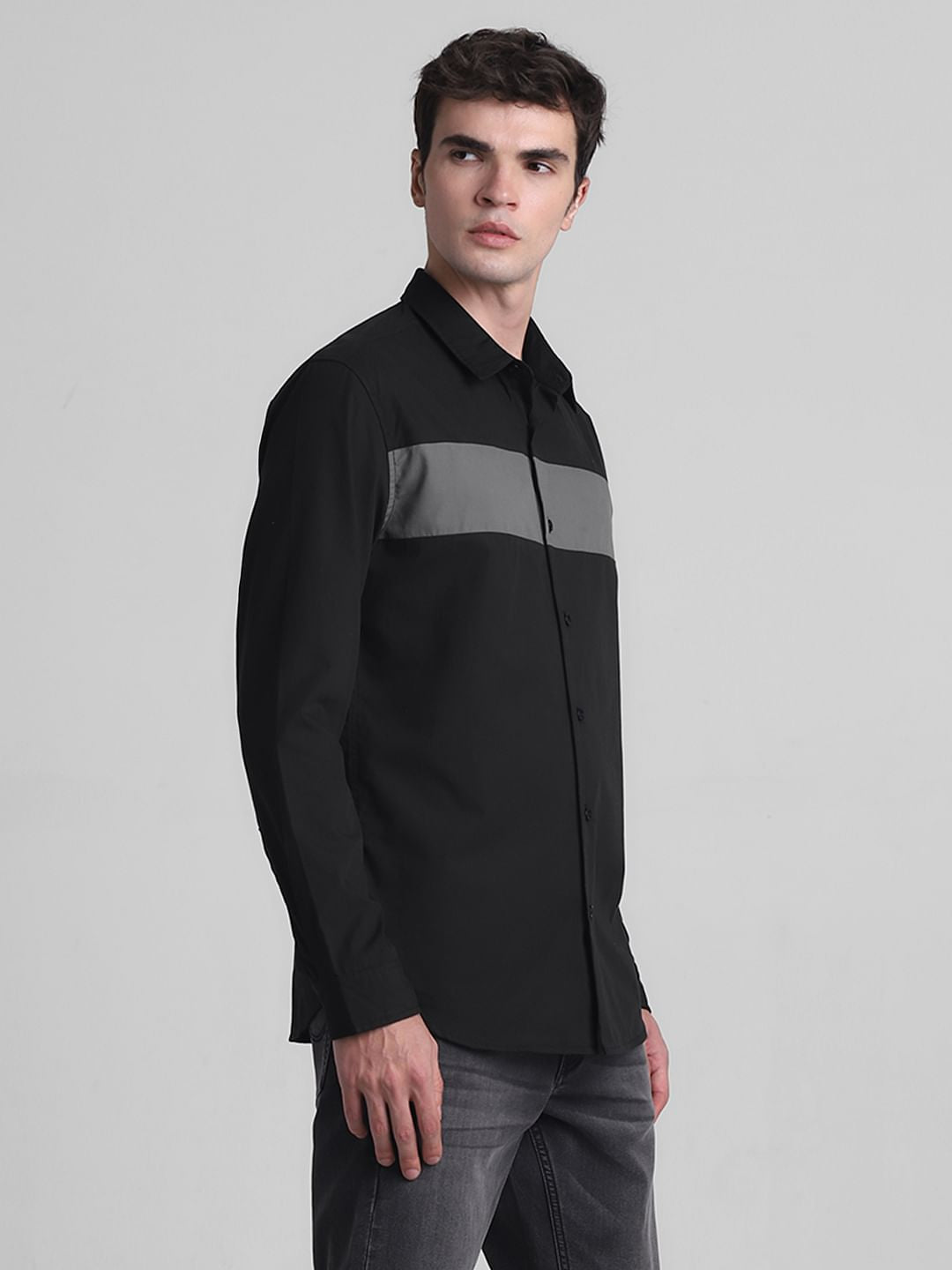 Black Colourblocked Full Sleeves Shirt