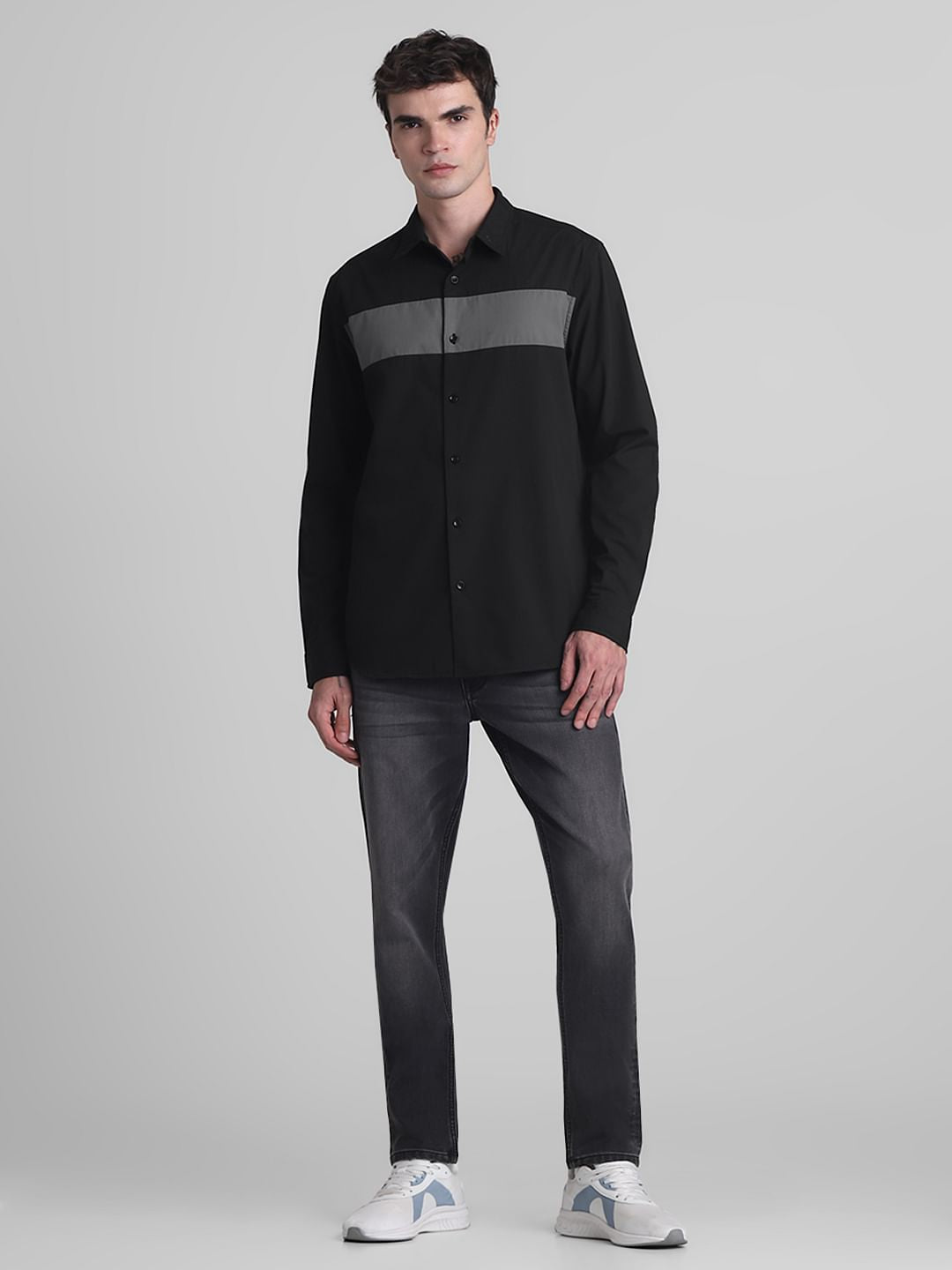 Black Colourblocked Full Sleeves Shirt