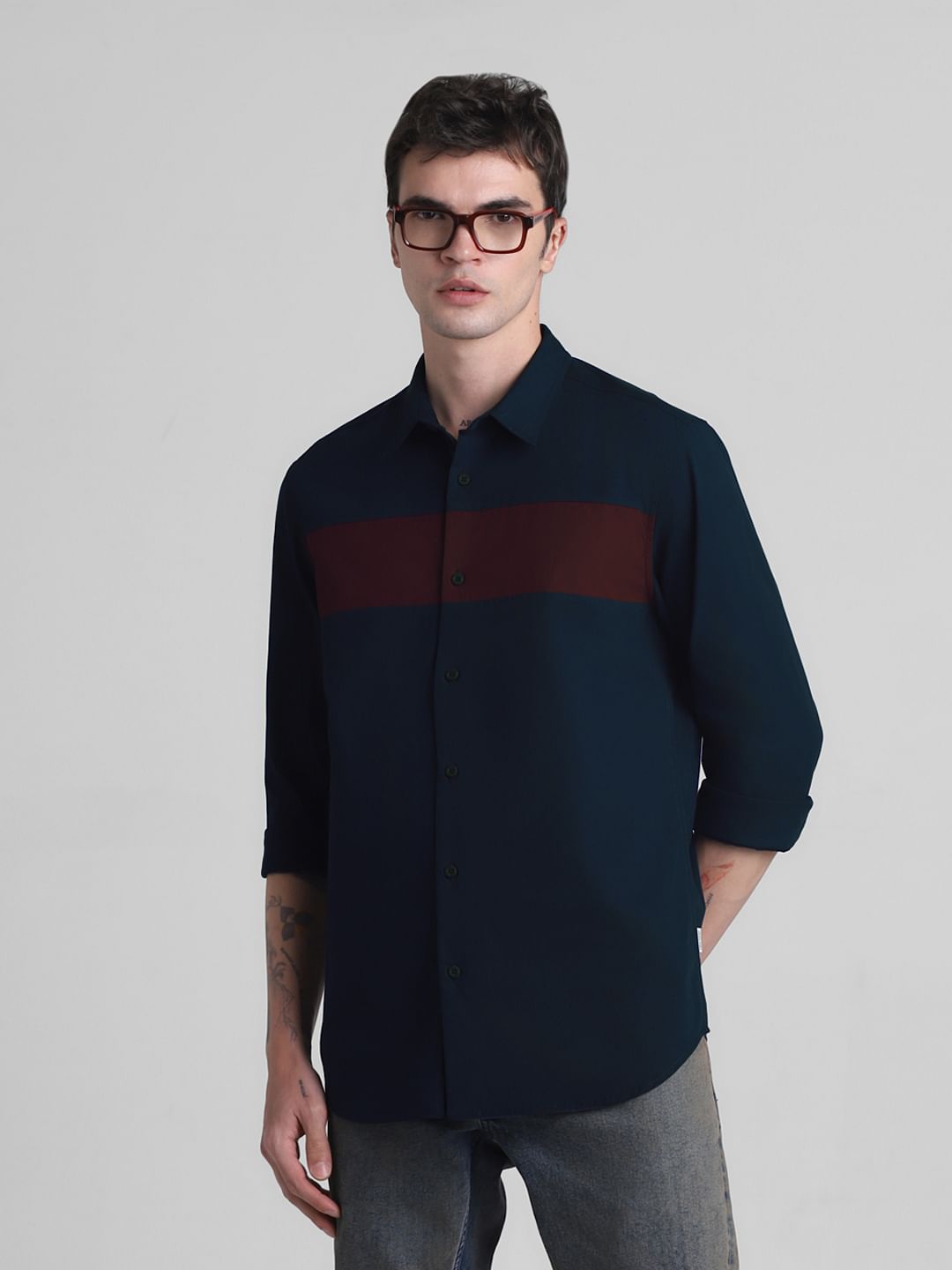 Dark Blue Cotton Full Sleeves Shirt - S