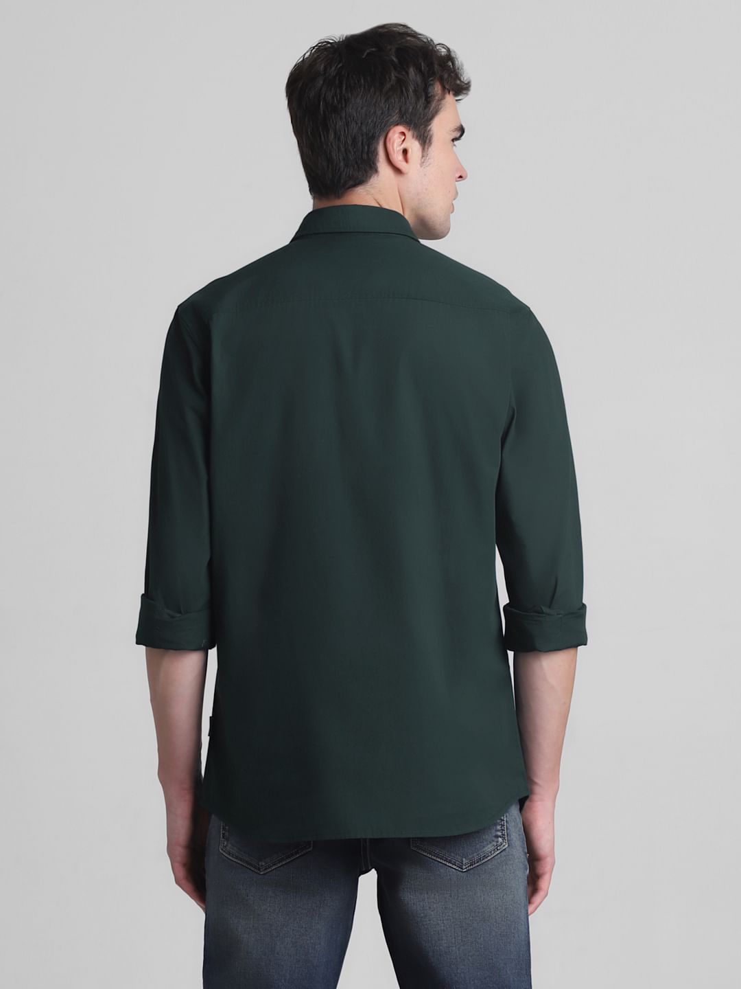 Dark Green Cotton Full Sleeves Shirt