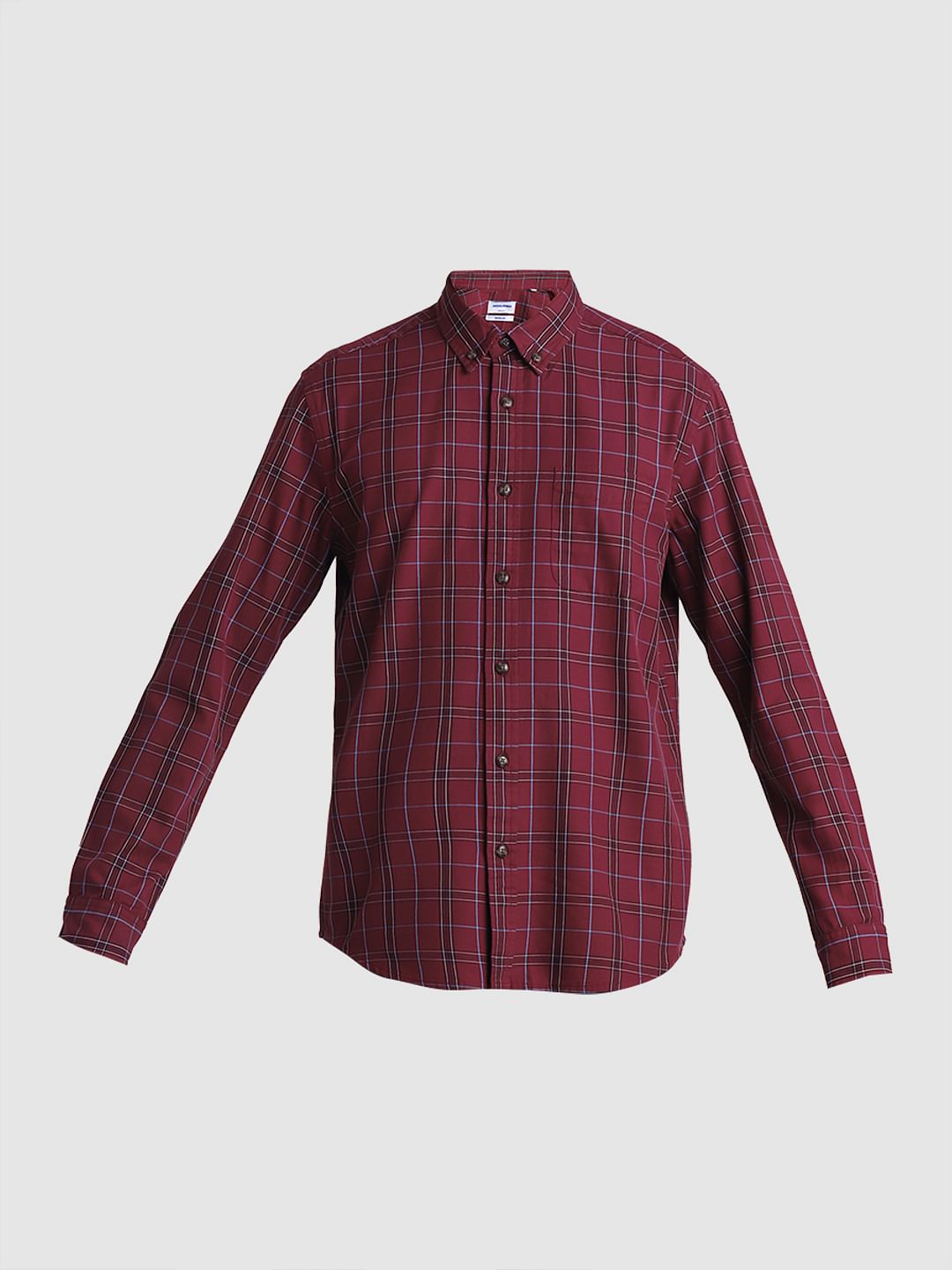 Red Cotton Check Full Sleeves Shirt