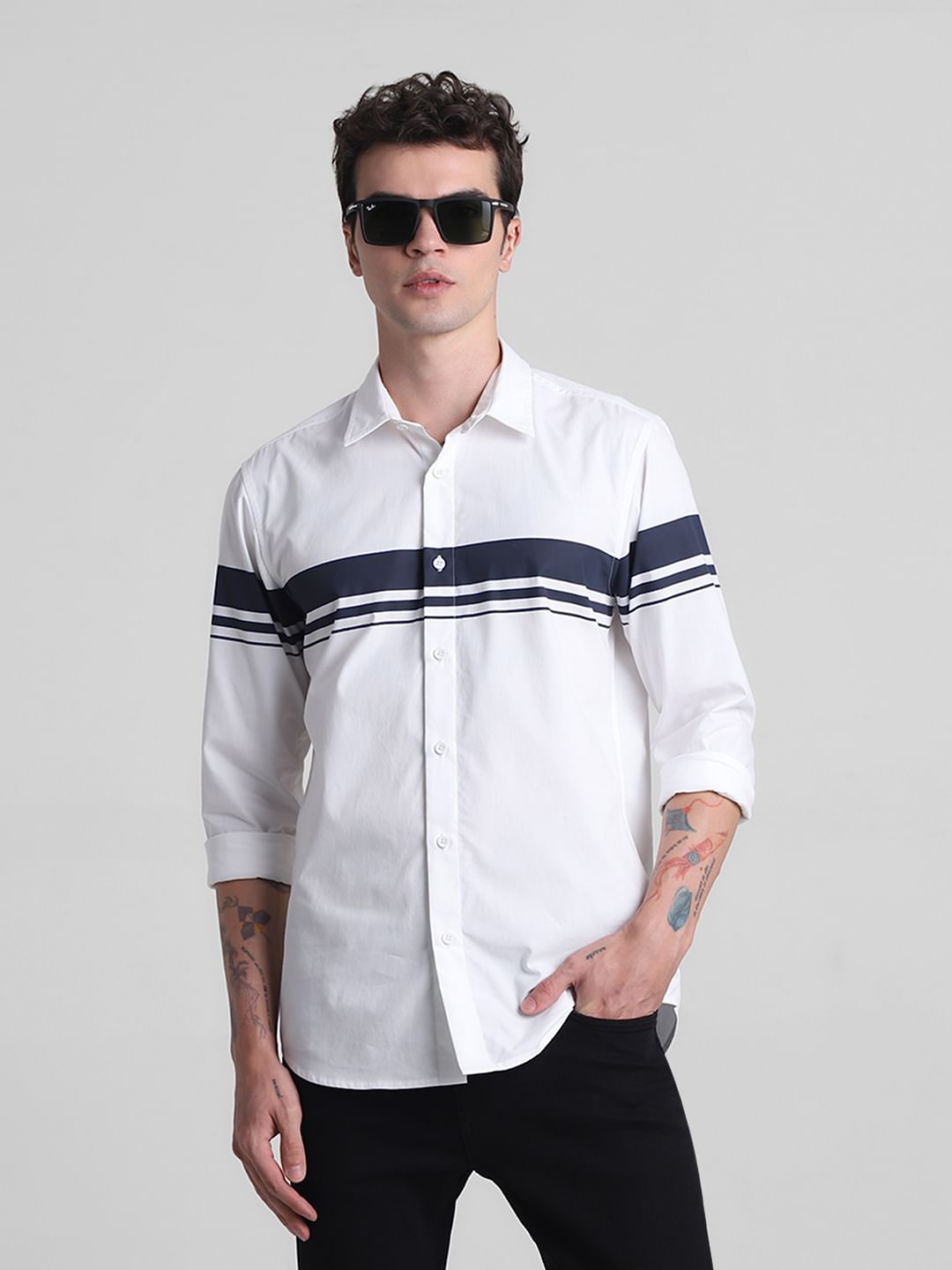 White Cotton Full Sleeves Shirt - S