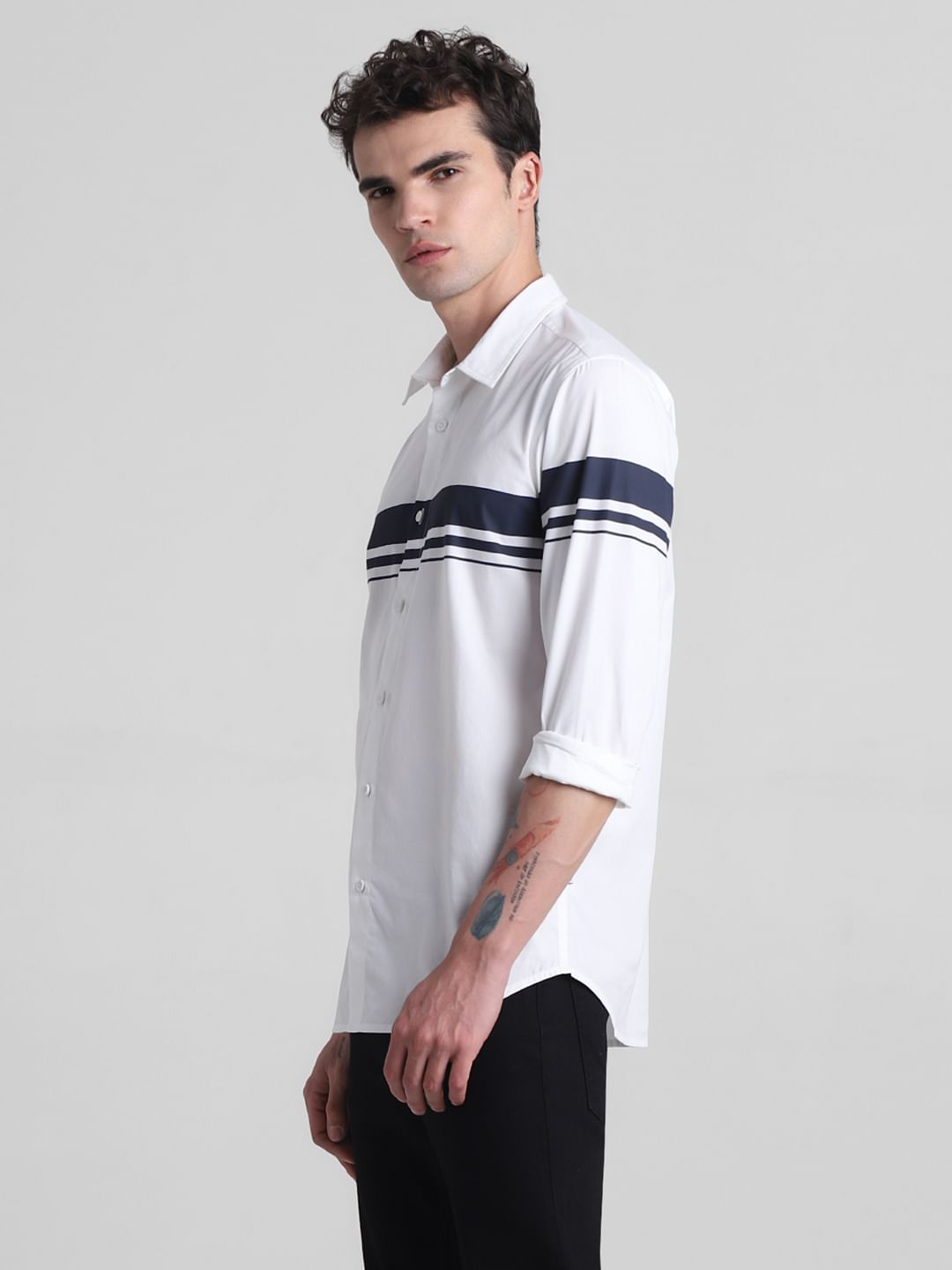 White Cotton Full Sleeves Shirt