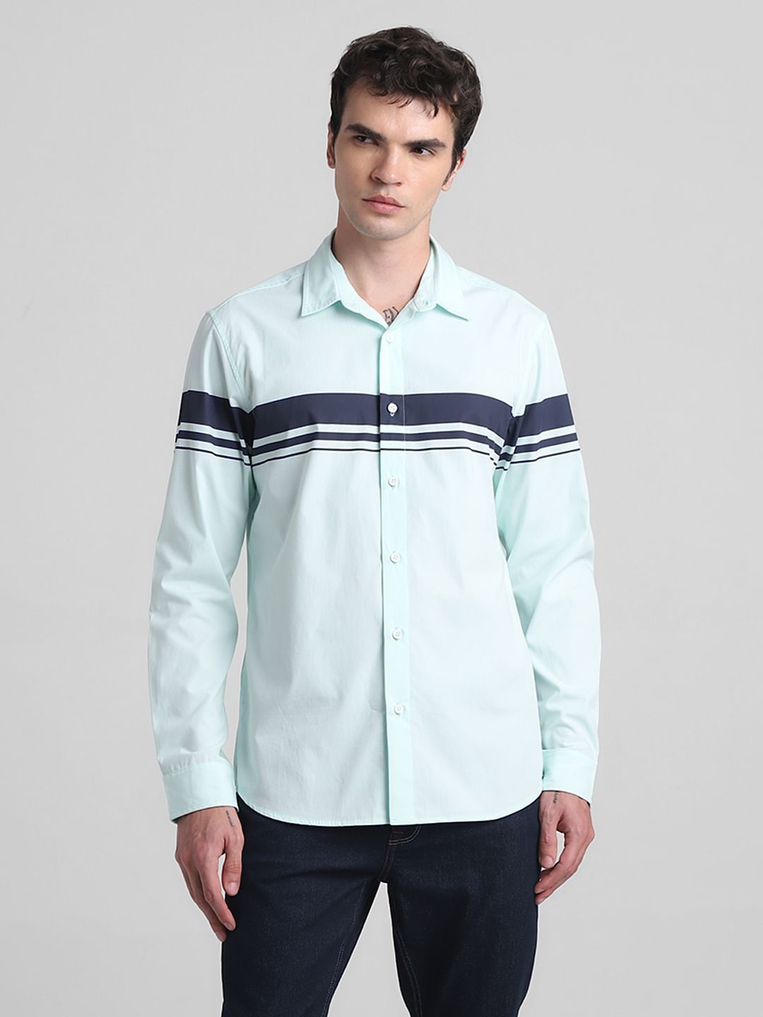 Mint Green Cotton Full Sleeves Shirt
