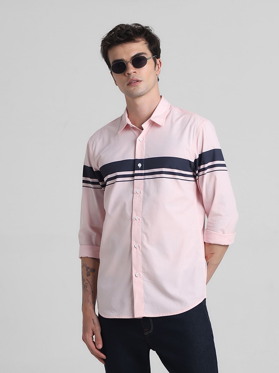 Pink Printed Full Sleeves Shirt - M