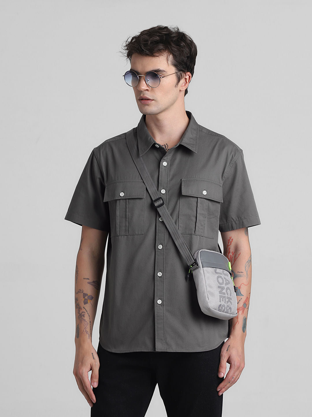 Dark Grey Oversized Short Sleeves Shirt