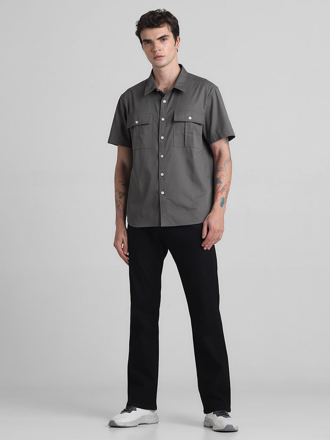 Dark Grey Oversized Short Sleeves Shirt