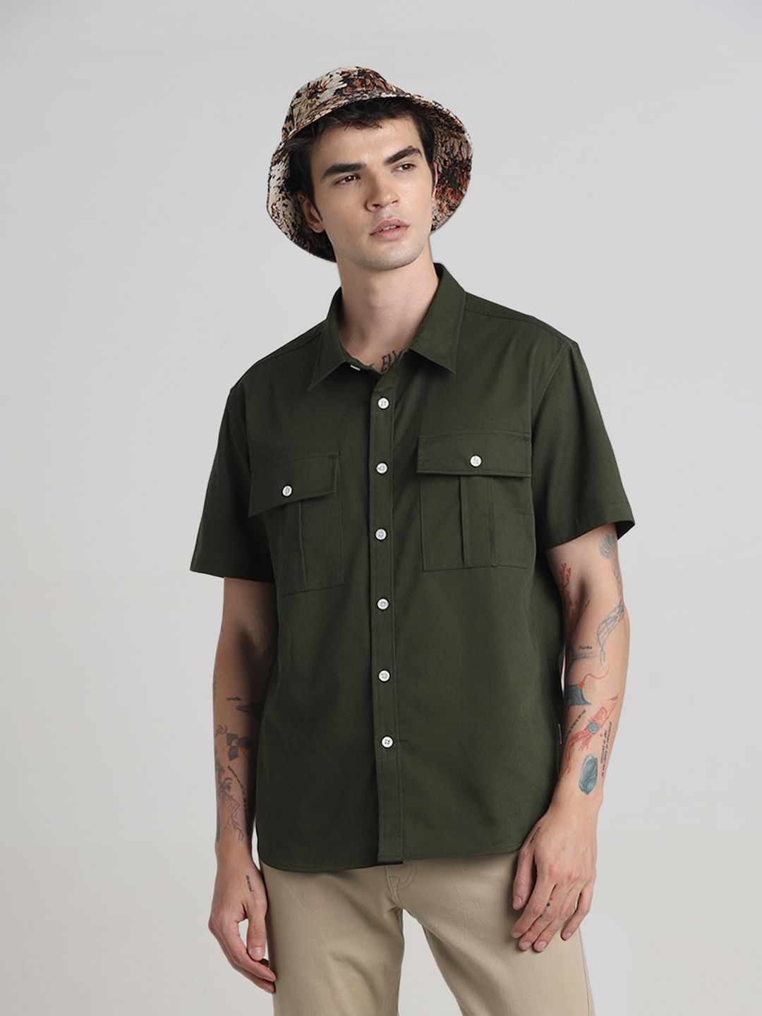 Green Oversized Short Sleeves Shirt - M
