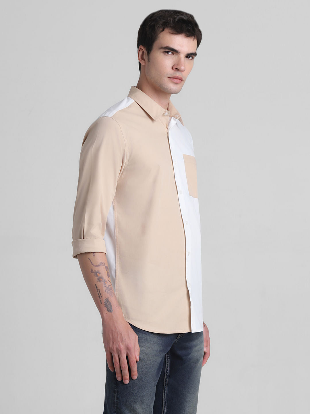 Brown Colourblocked Full Sleeves Shirt