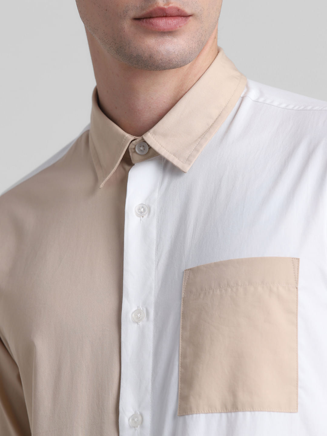 Brown Colourblocked Full Sleeves Shirt