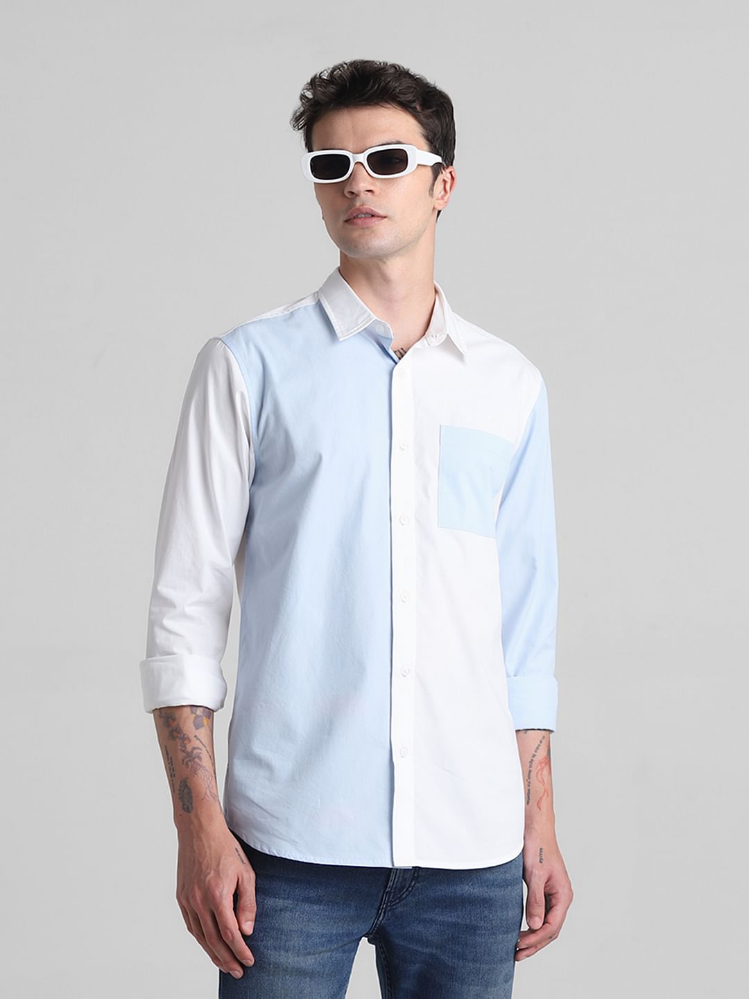 Blue Colourblocked Full Sleeves Shirt - S