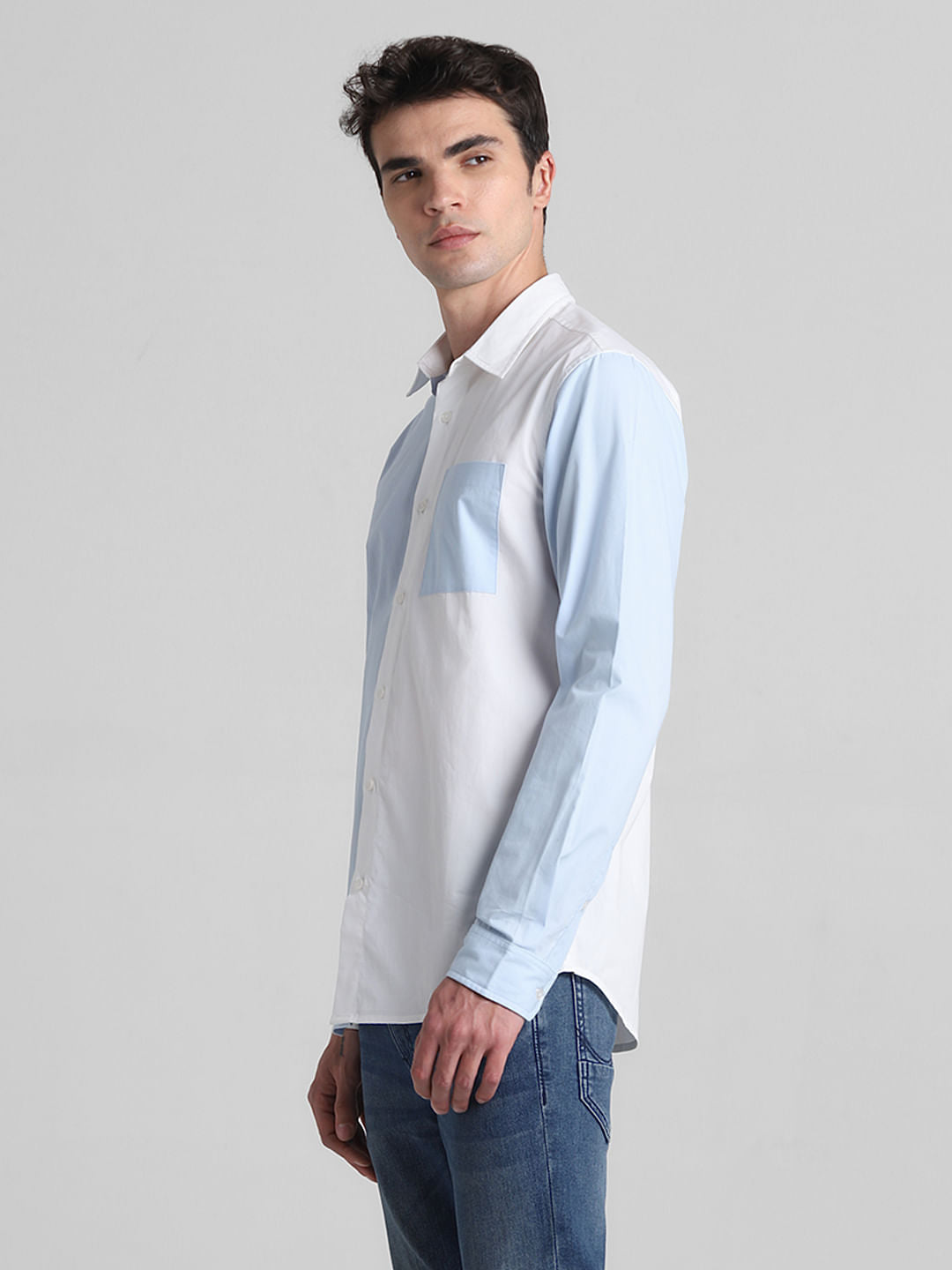 Blue Colourblocked Full Sleeves Shirt