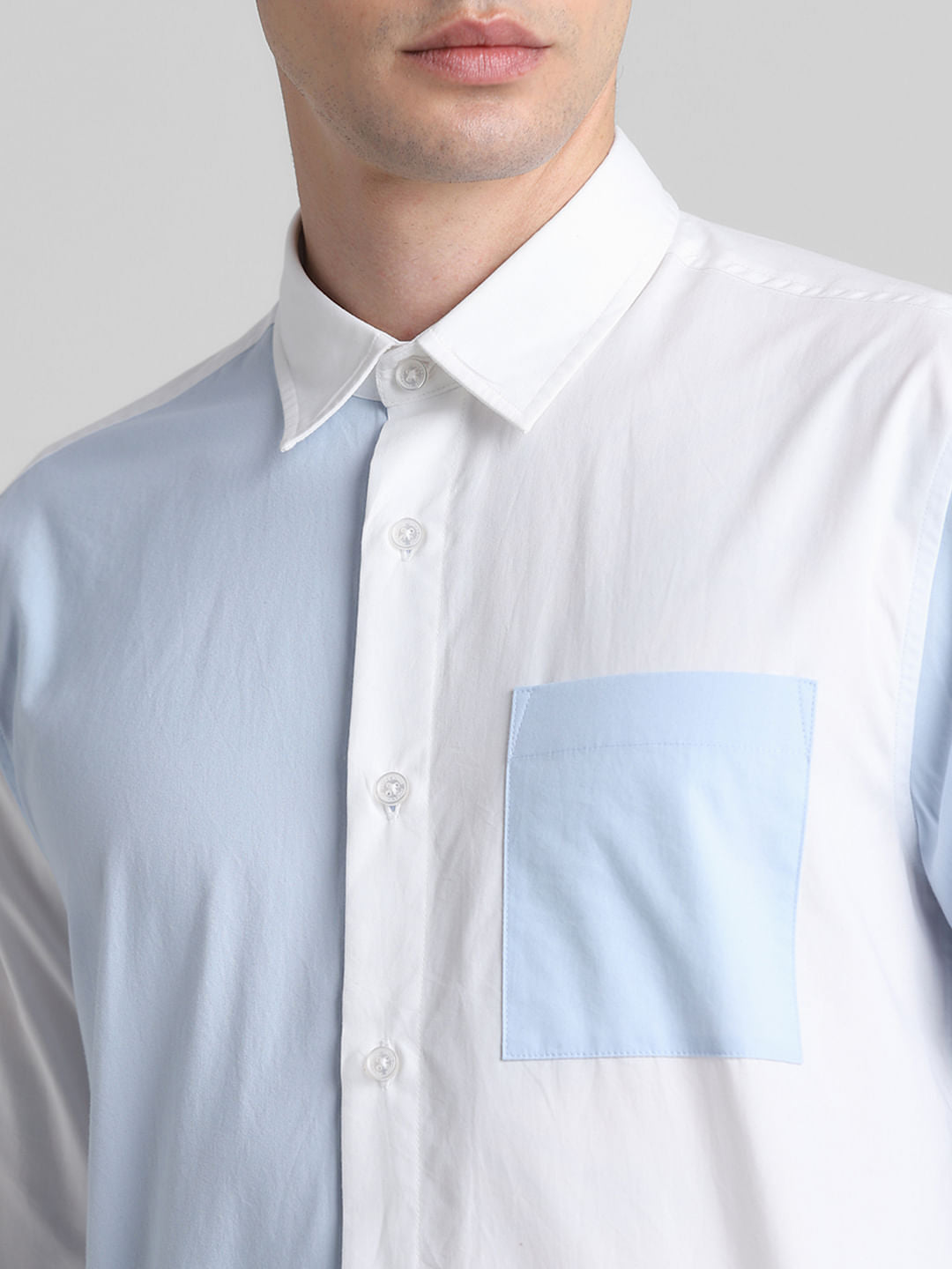 Blue Colourblocked Full Sleeves Shirt