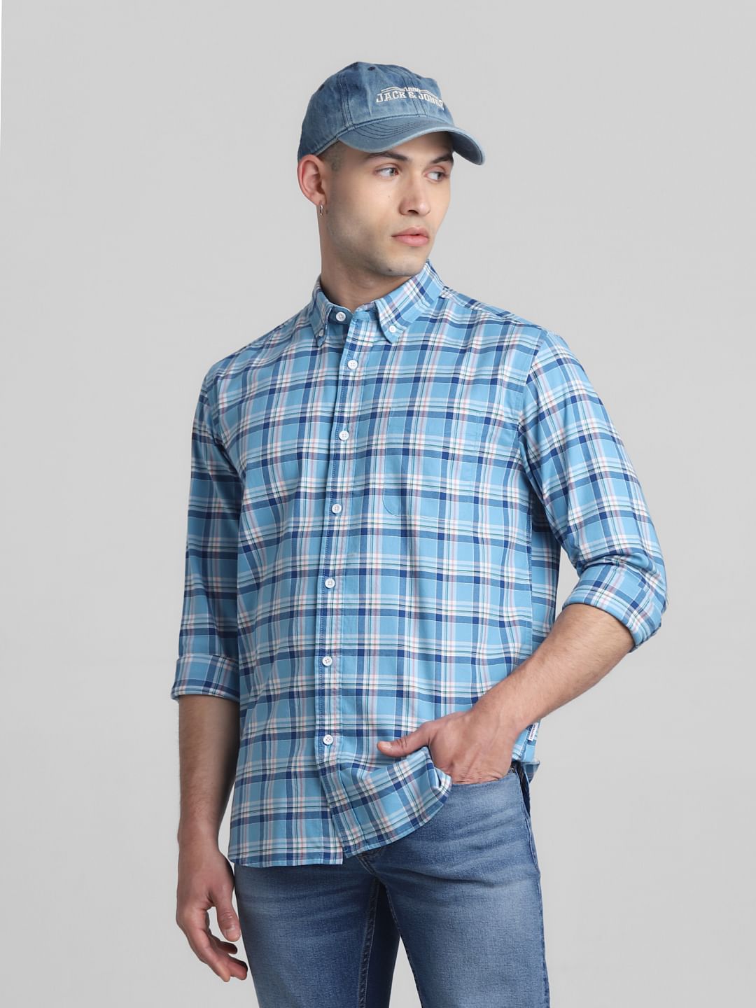 Light Blue Check Full Sleeves Shirt - S