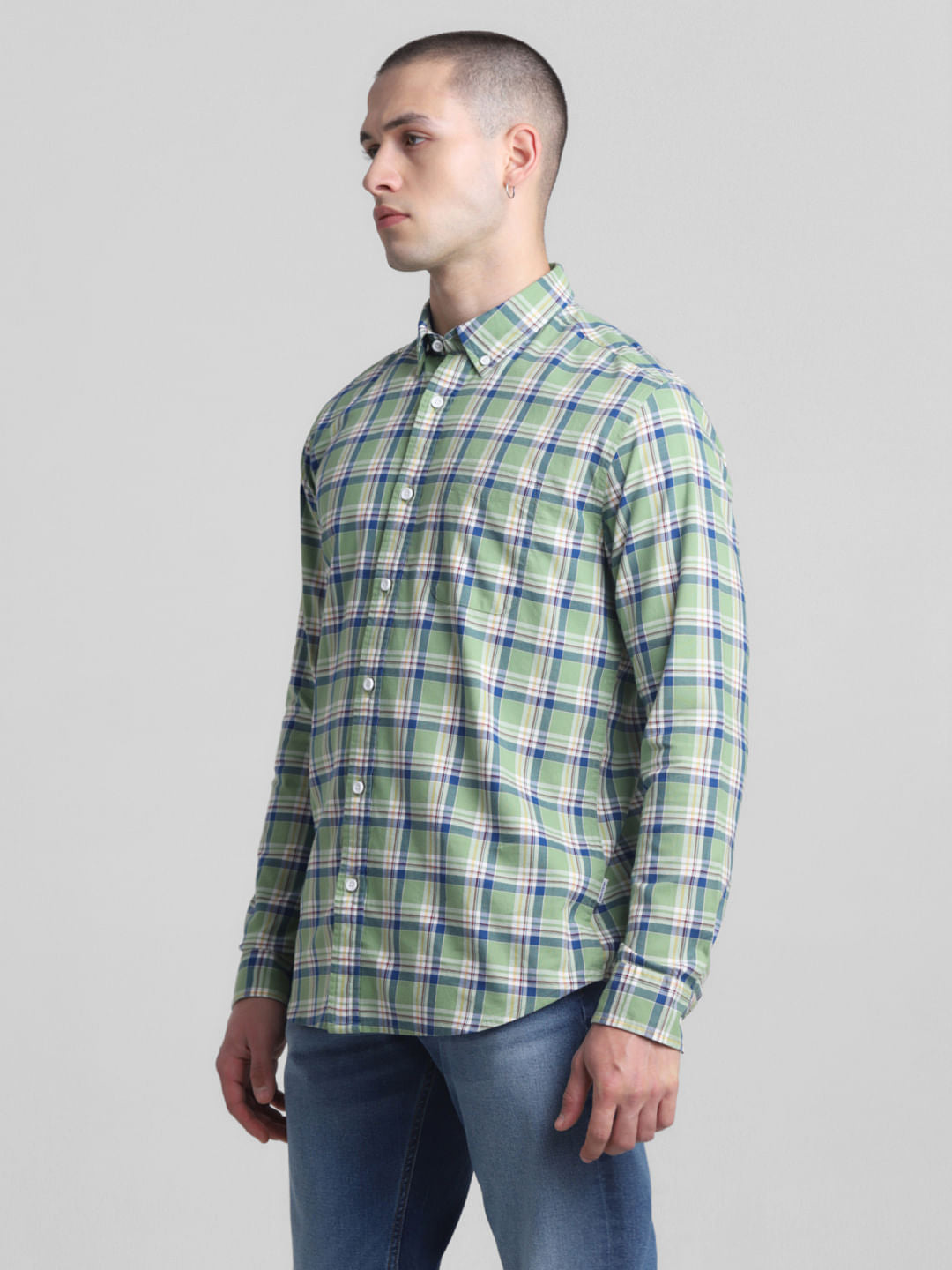 Light Green Check Full Sleeves Shirt