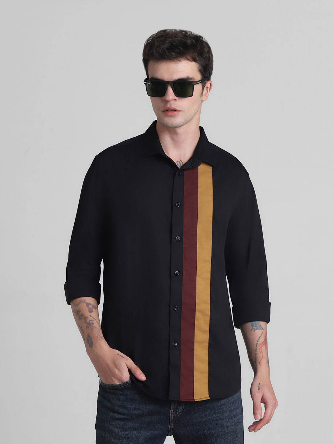 Black Printed Full Sleeves Shirt - S