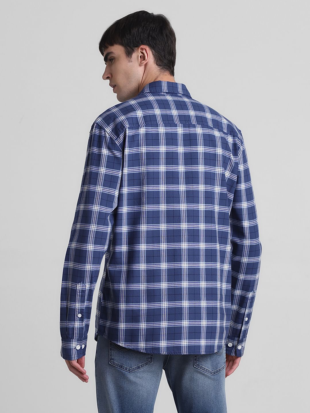Blue Cotton Check Full Sleeves Shirt