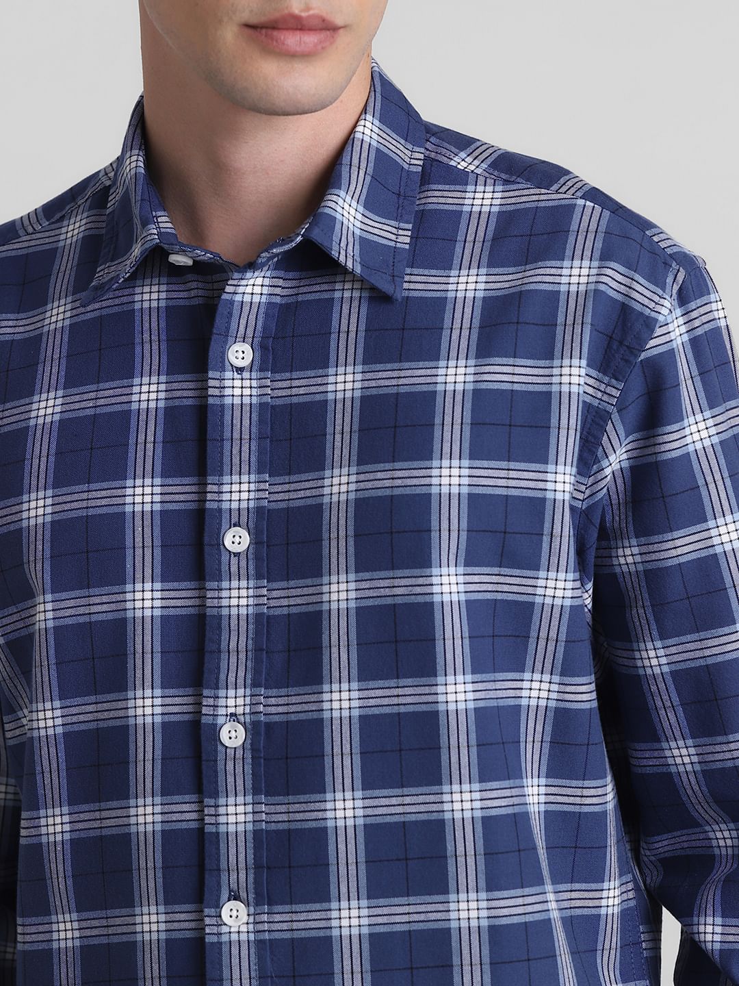 Blue Cotton Check Full Sleeves Shirt