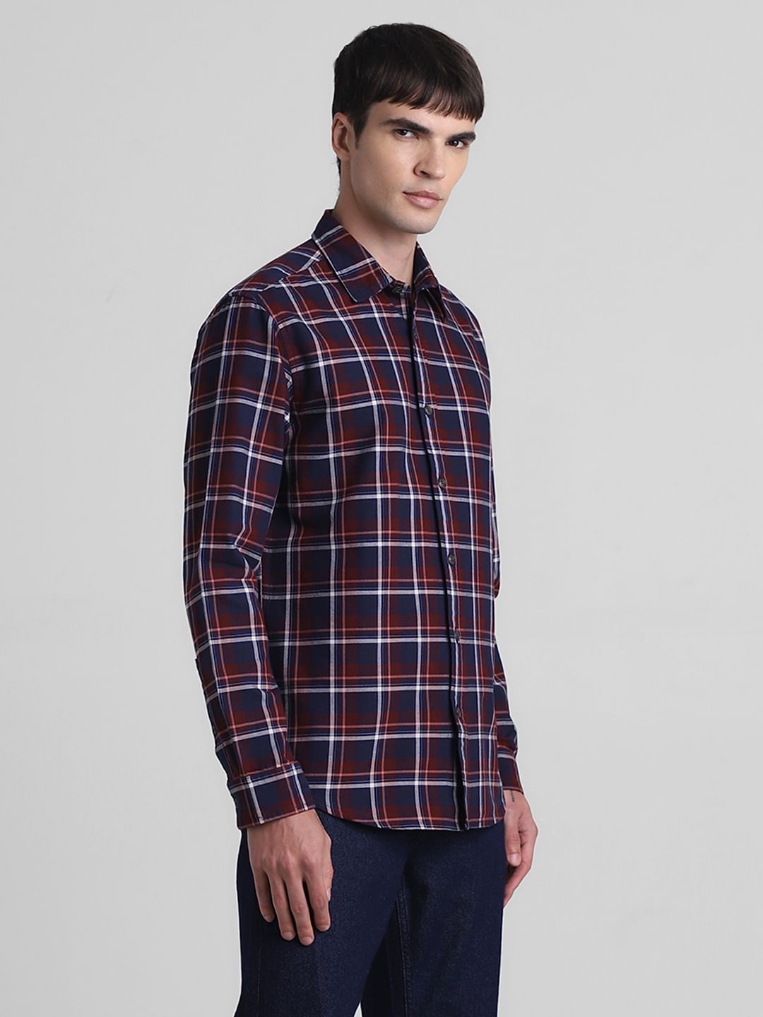 Maroon Cotton Check Full Sleeves Shirt