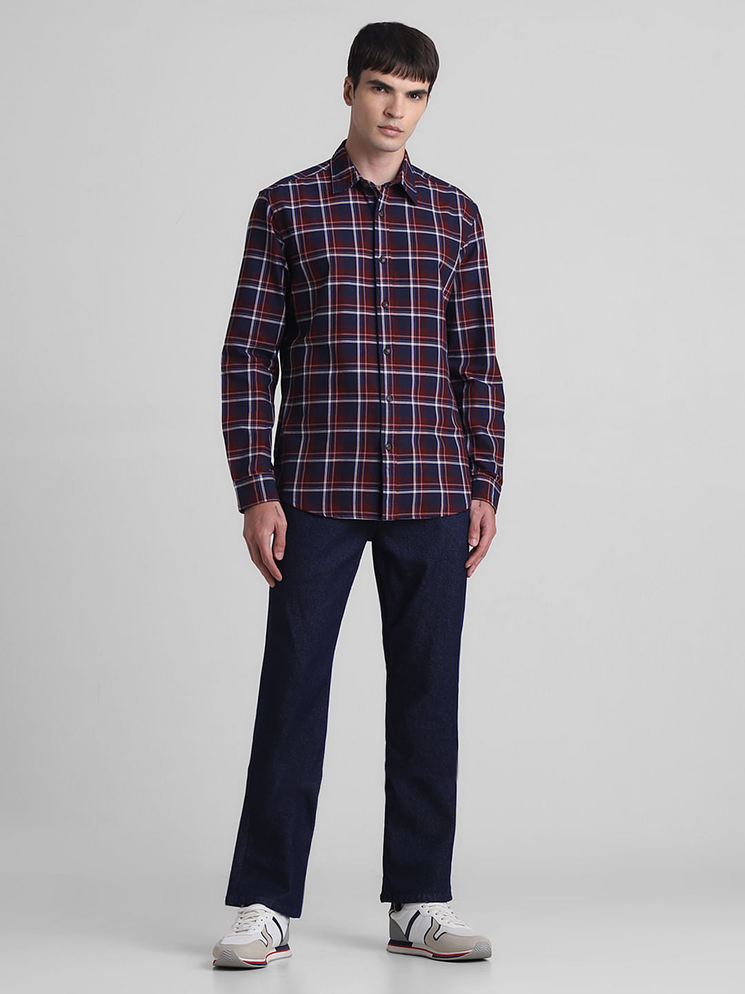 Maroon Cotton Check Full Sleeves Shirt