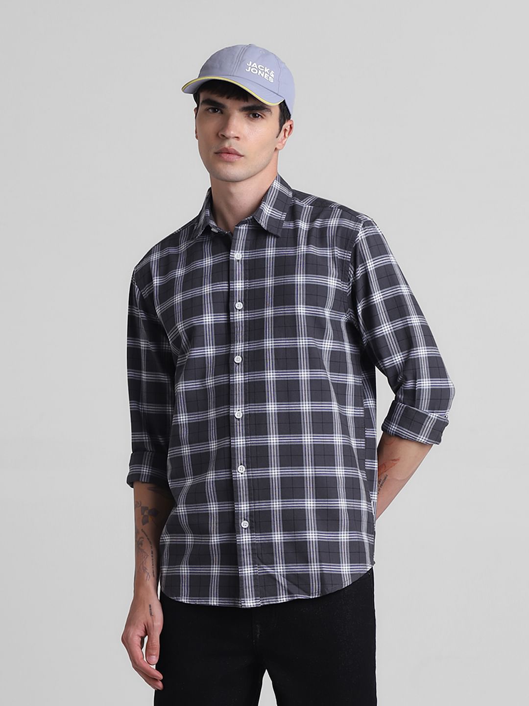 Grey Check Full Sleeves Shirt - S