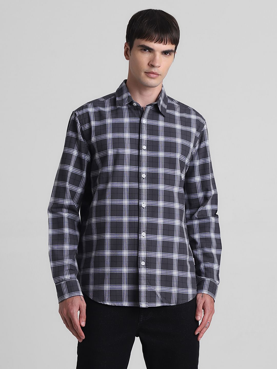 Grey Check Full Sleeves Shirt