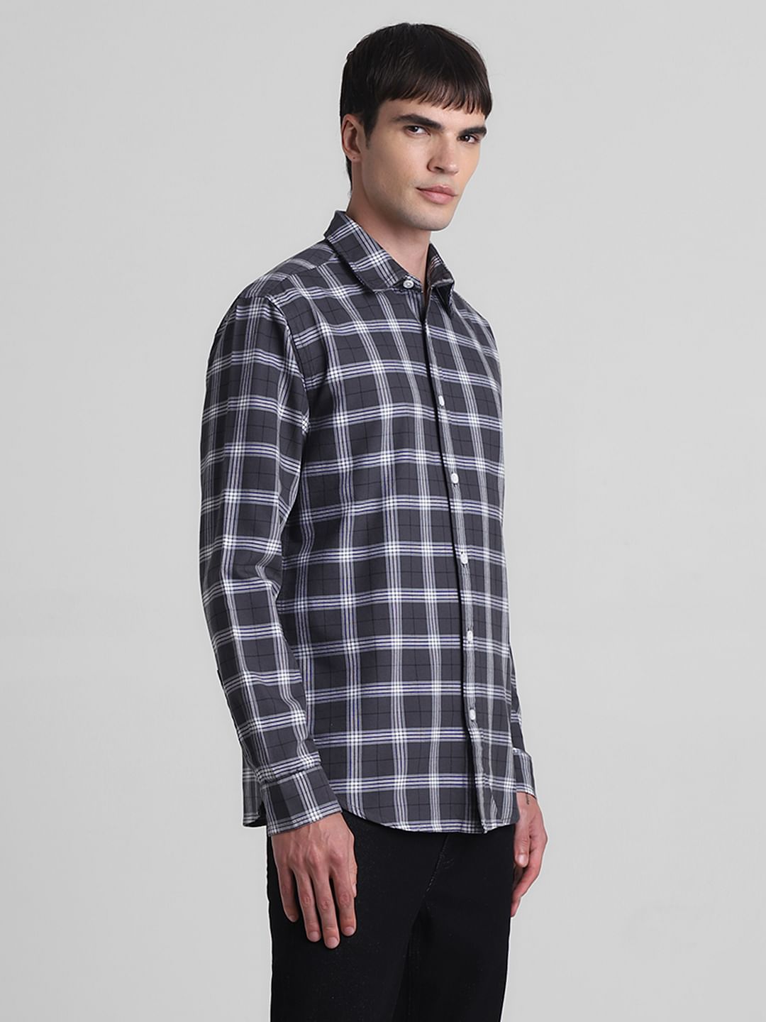 Grey Check Full Sleeves Shirt