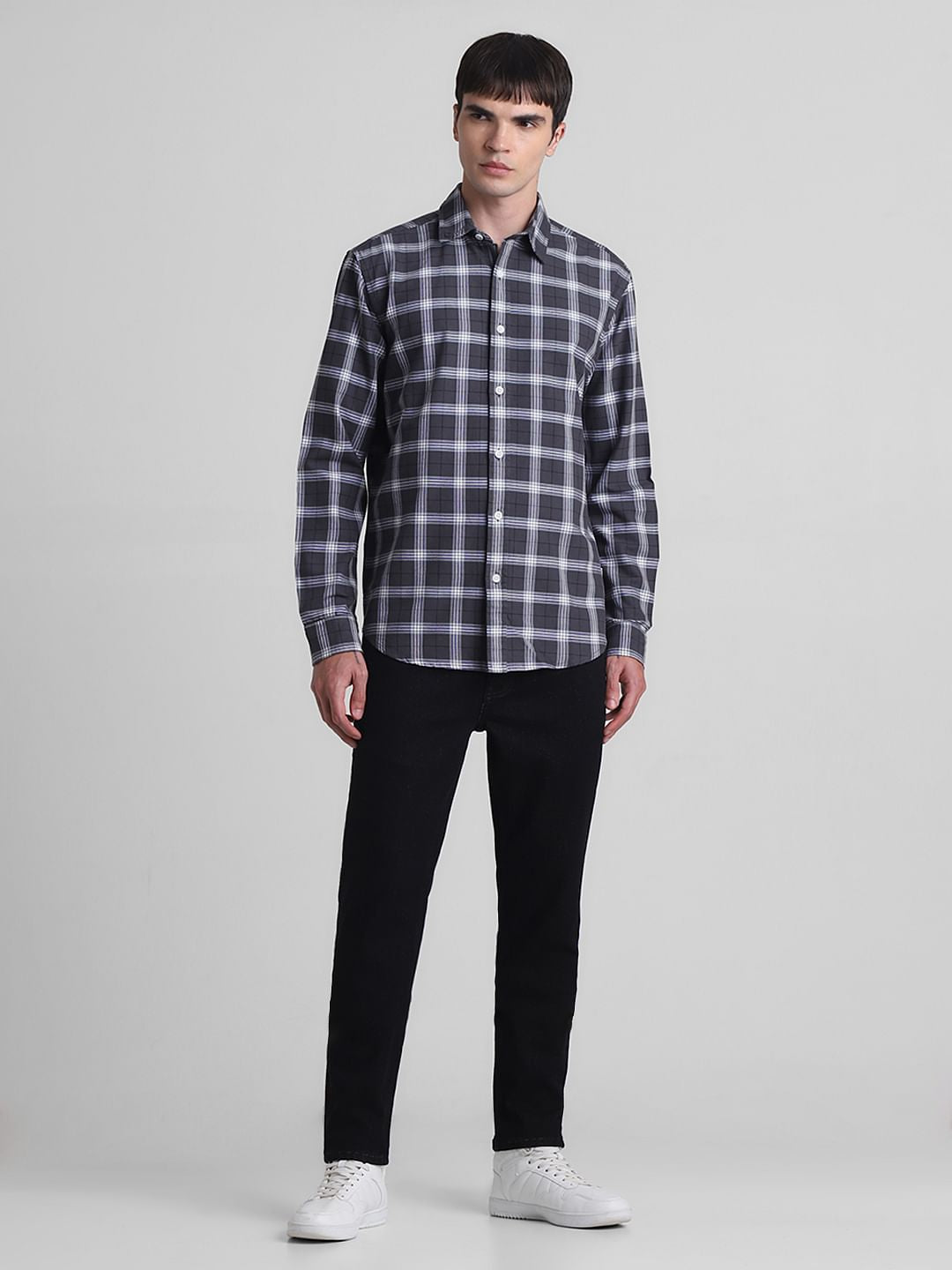 Grey Check Full Sleeves Shirt
