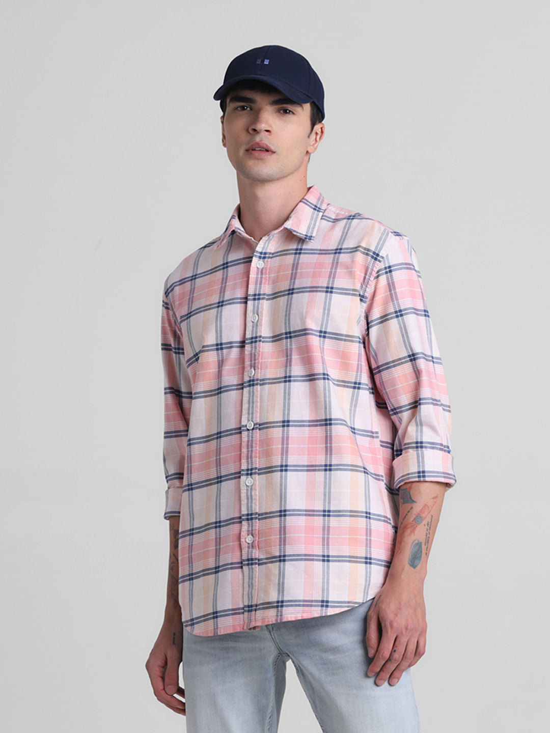 Pink Check Full Sleeves Shirt - S