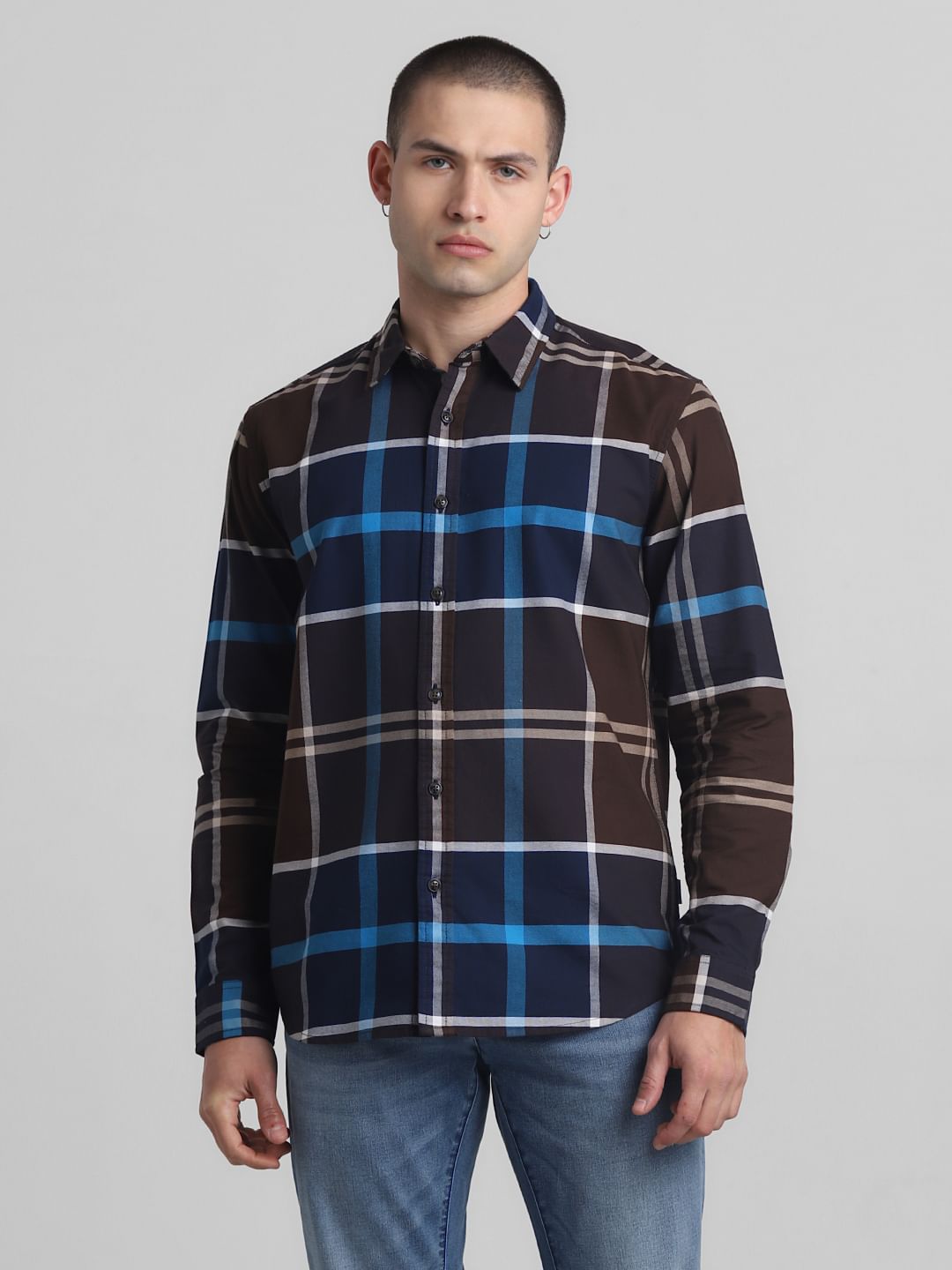 Brown Check Full Sleeves Shirt