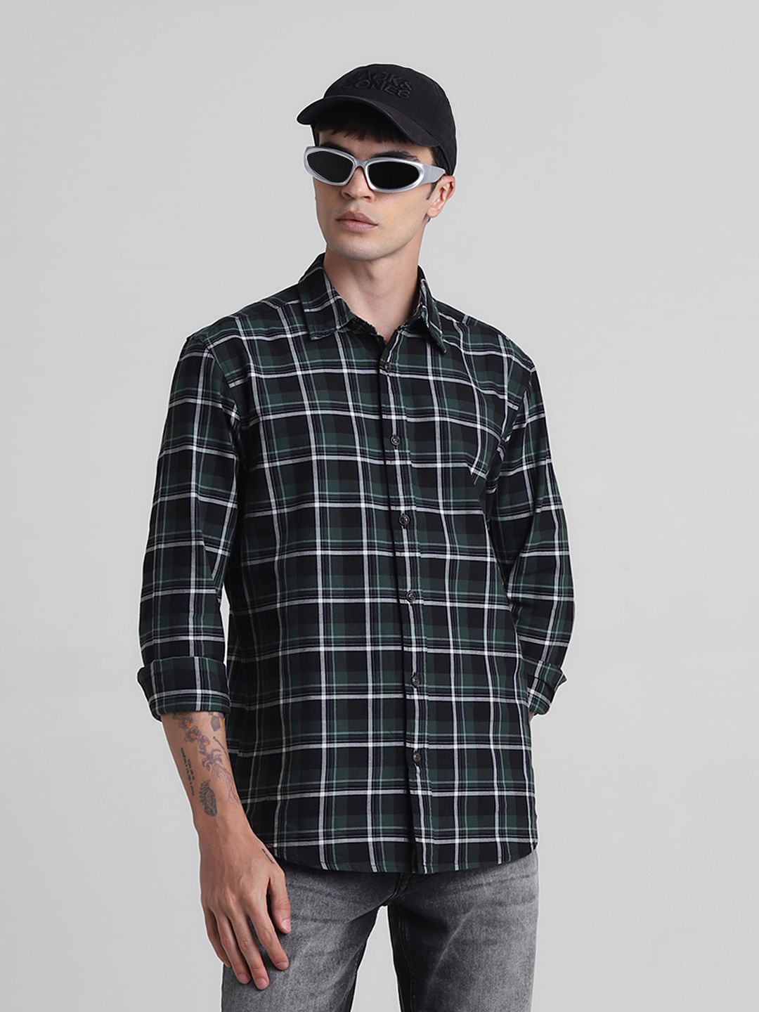 Green Check Full Sleeves Shirt - XL