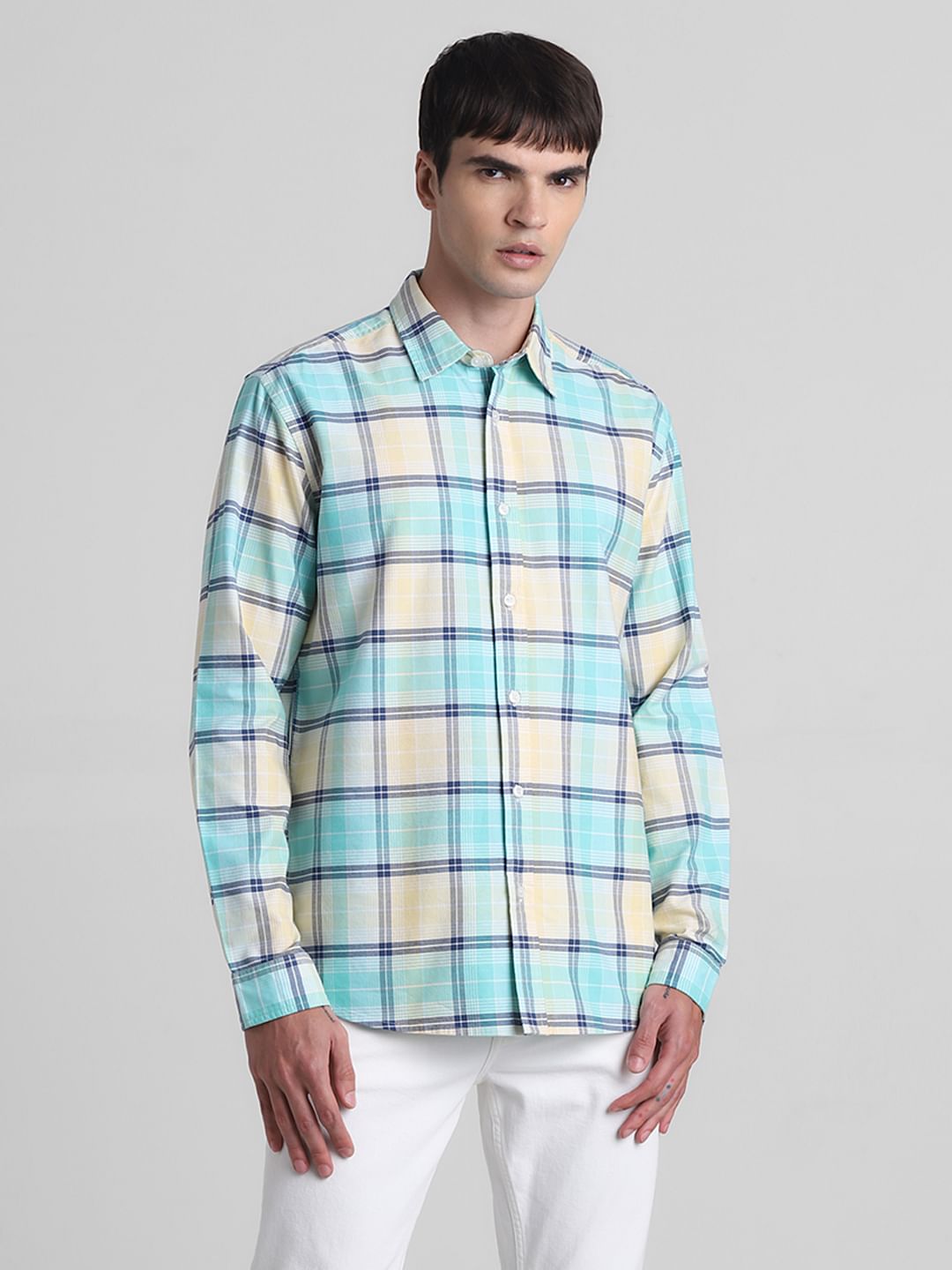 Light Green Check Full Sleeves Shirt